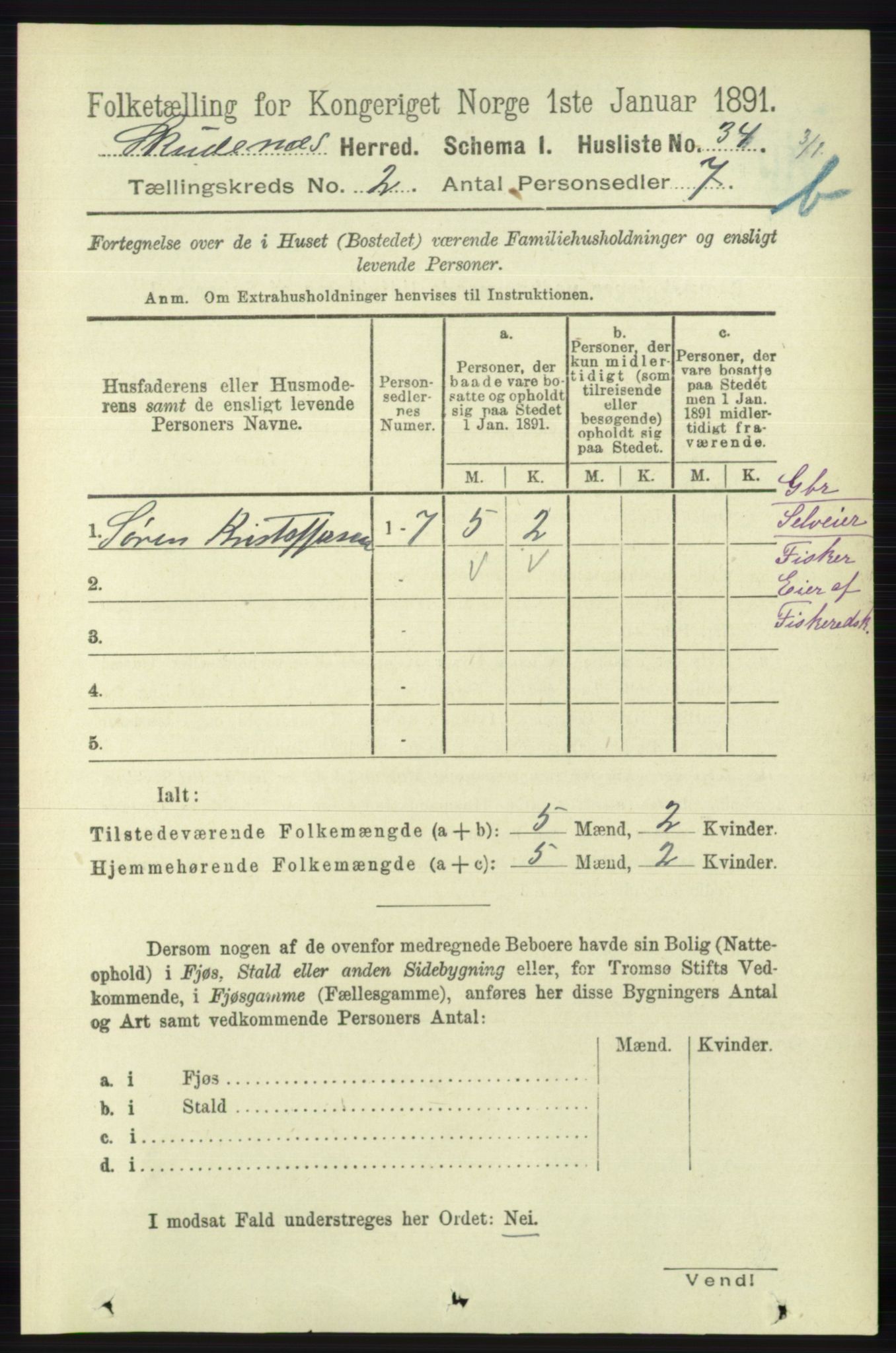 RA, 1891 census for 1150 Skudenes, 1891, p. 3705