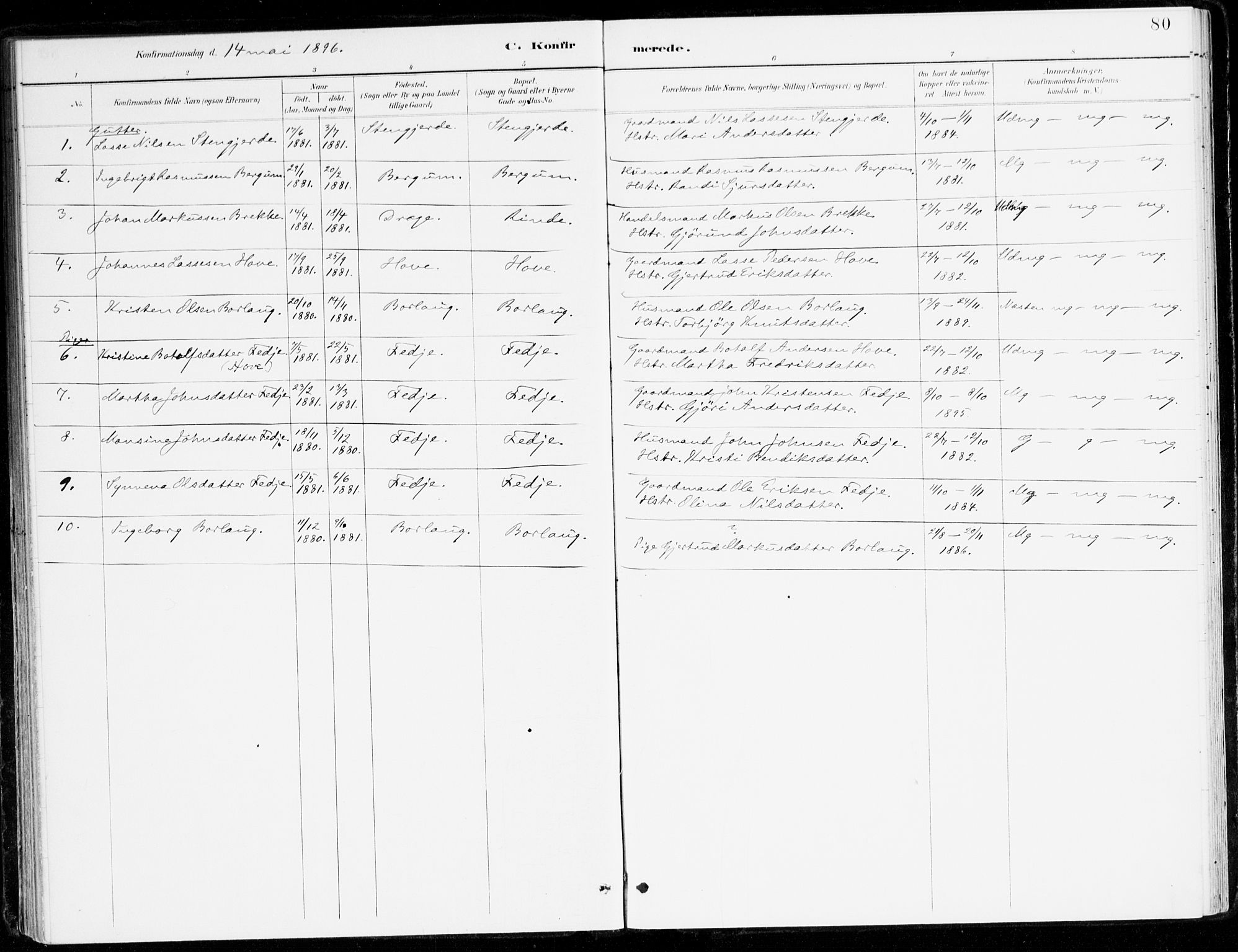 Leikanger sokneprestembete, AV/SAB-A-81001/H/Haa/Haad/L0001: Parish register (official) no. D 1, 1887-1922, p. 80