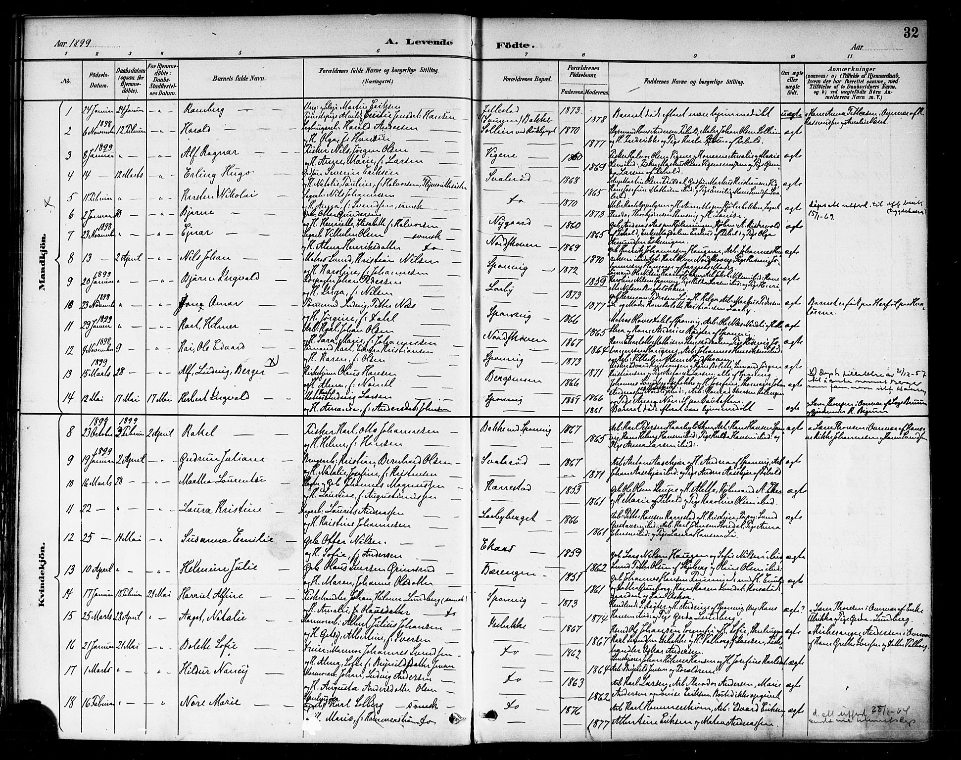 Berg prestekontor Kirkebøker, AV/SAO-A-10902/F/Fa/L0007: Parish register (official) no. I 7, 1888-1902, p. 32