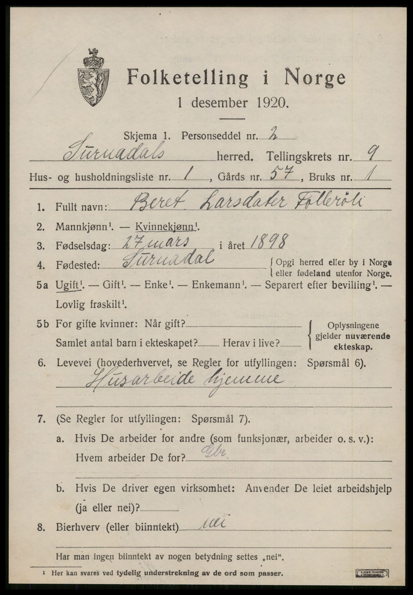 SAT, 1920 census for Surnadal, 1920, p. 6359