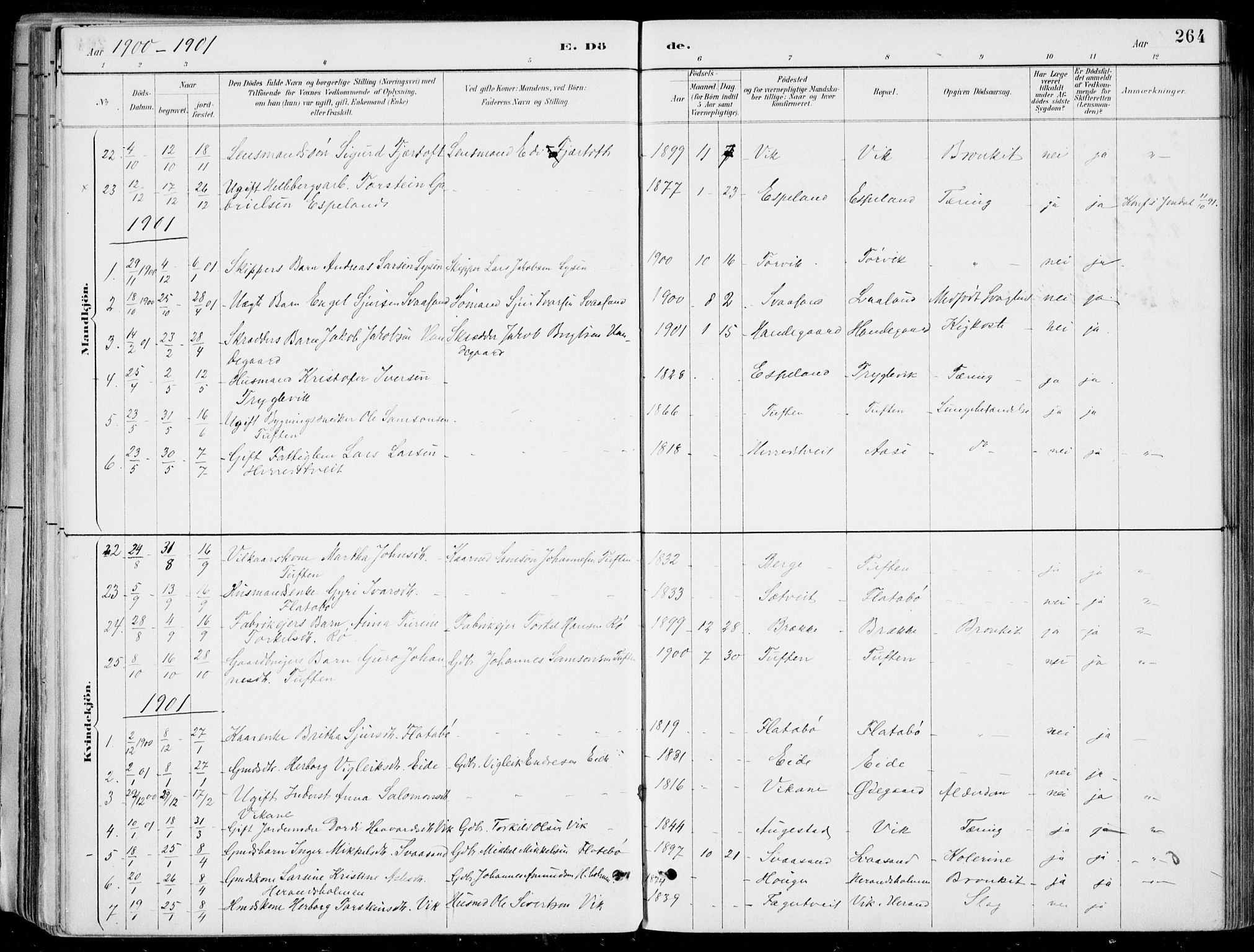 Strandebarm sokneprestembete, AV/SAB-A-78401/H/Haa: Parish register (official) no. E  1, 1886-1908, p. 264