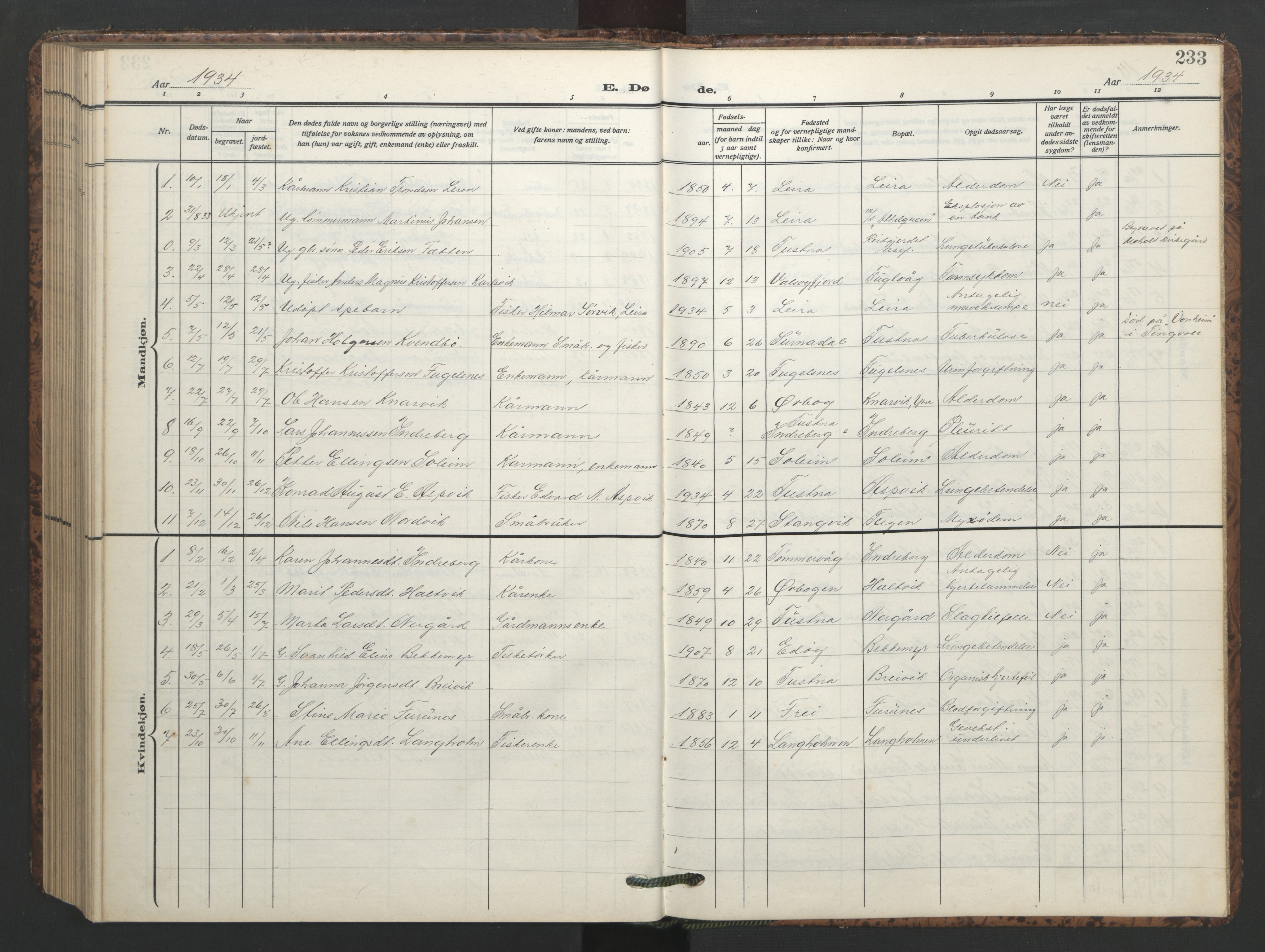 Ministerialprotokoller, klokkerbøker og fødselsregistre - Møre og Romsdal, AV/SAT-A-1454/577/L0897: Parish register (copy) no. 577C01, 1909-1946, p. 233