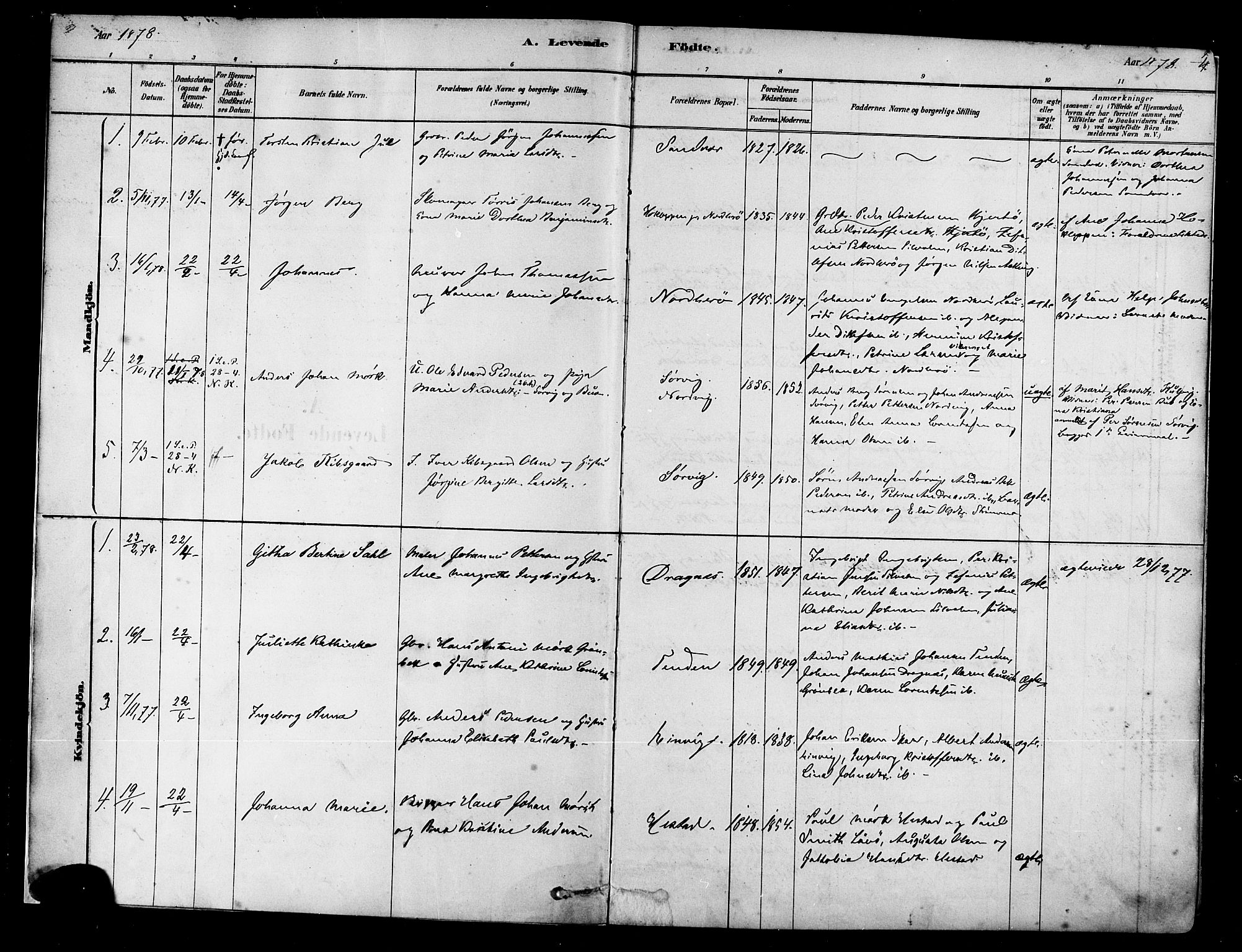 Ministerialprotokoller, klokkerbøker og fødselsregistre - Nordland, SAT/A-1459/834/L0507: Parish register (official) no. 834A05, 1878-1892, p. 4