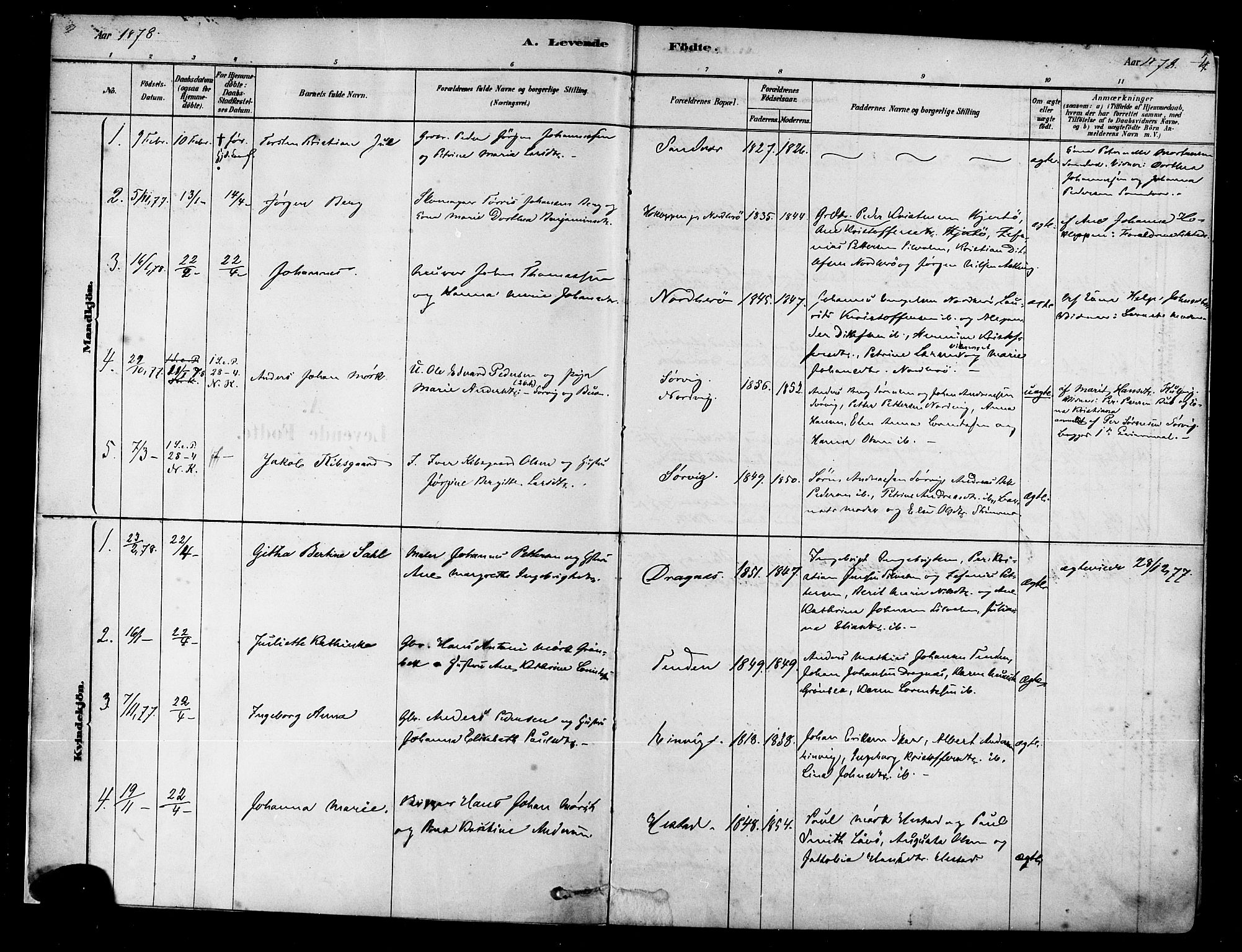 Ministerialprotokoller, klokkerbøker og fødselsregistre - Nordland, AV/SAT-A-1459/834/L0507: Parish register (official) no. 834A05, 1878-1892, p. 4