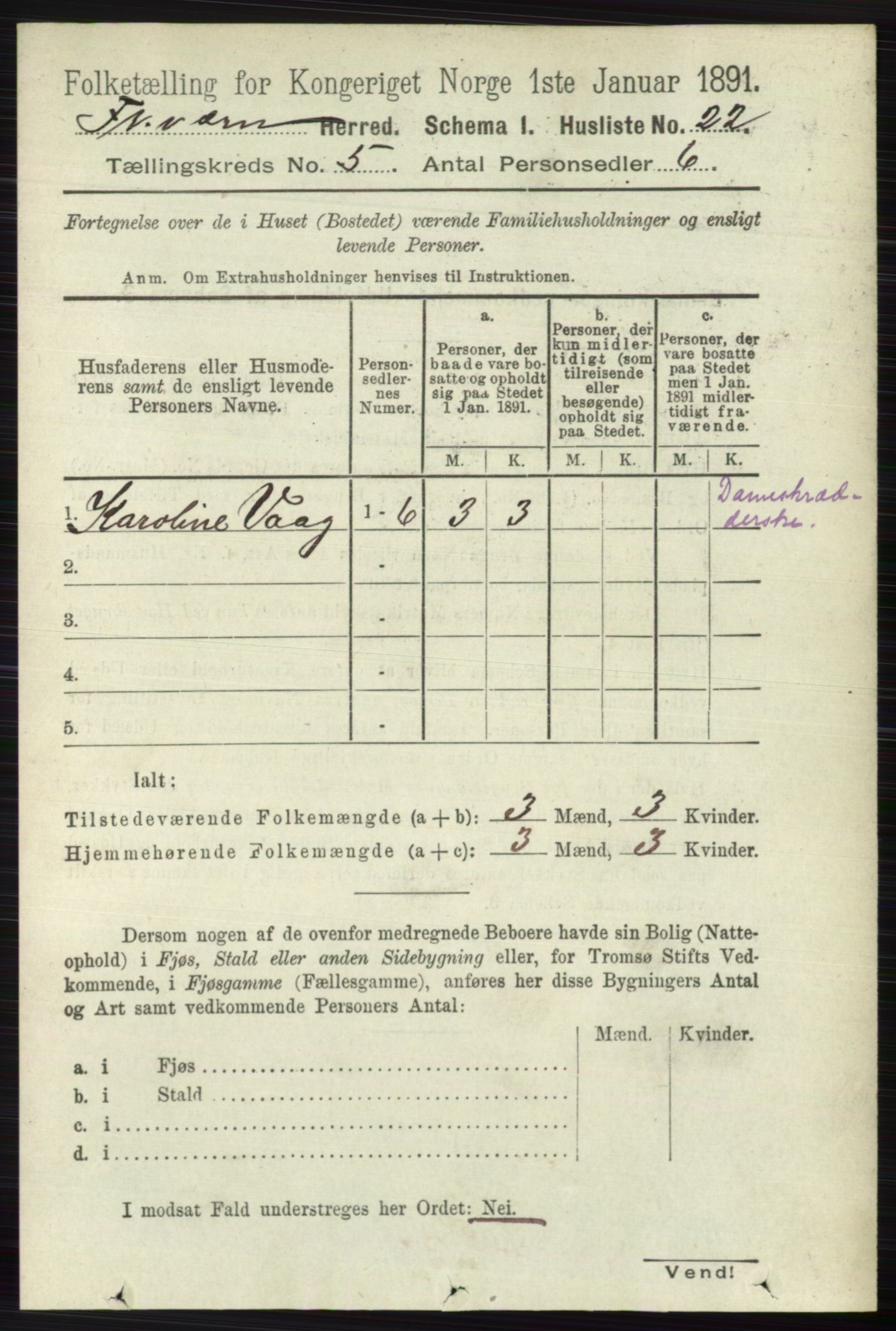 RA, 1891 census for 0798 Fredriksvern, 1891, p. 997