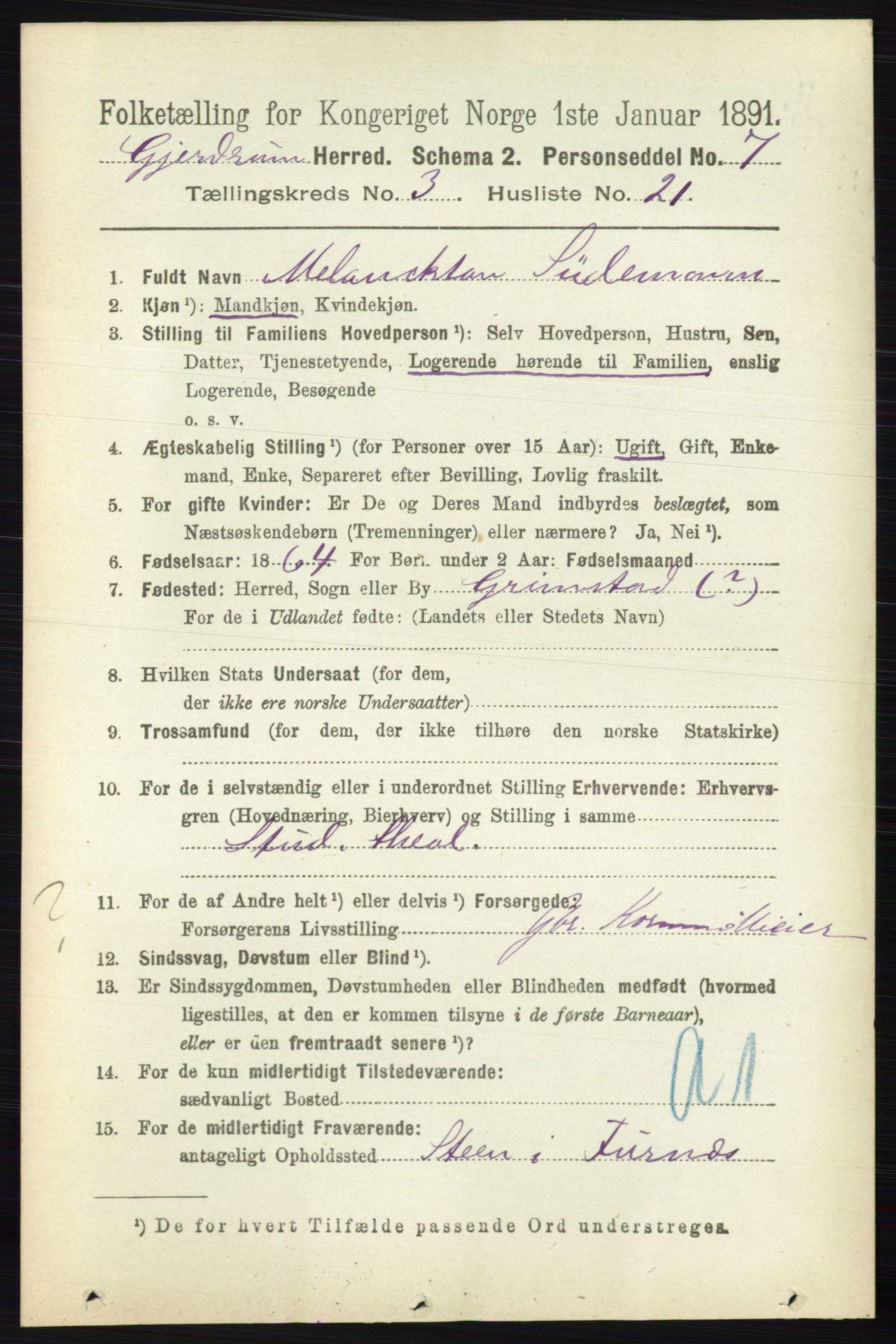 RA, 1891 census for 0234 Gjerdrum, 1891, p. 1377