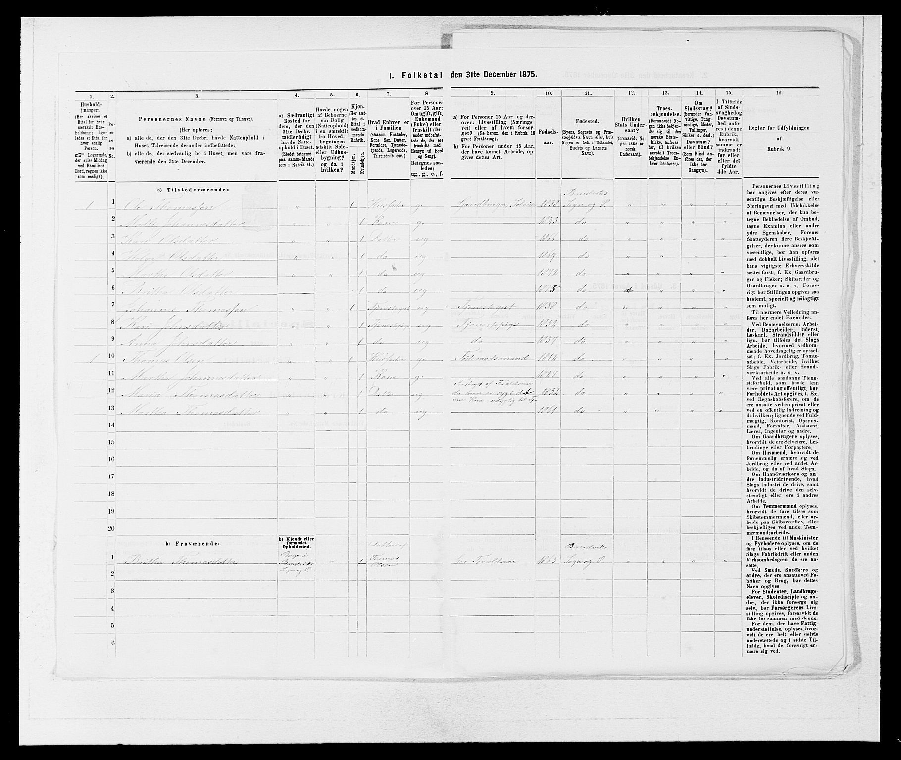 SAB, 1875 census for 1251P Bruvik, 1875, p. 99