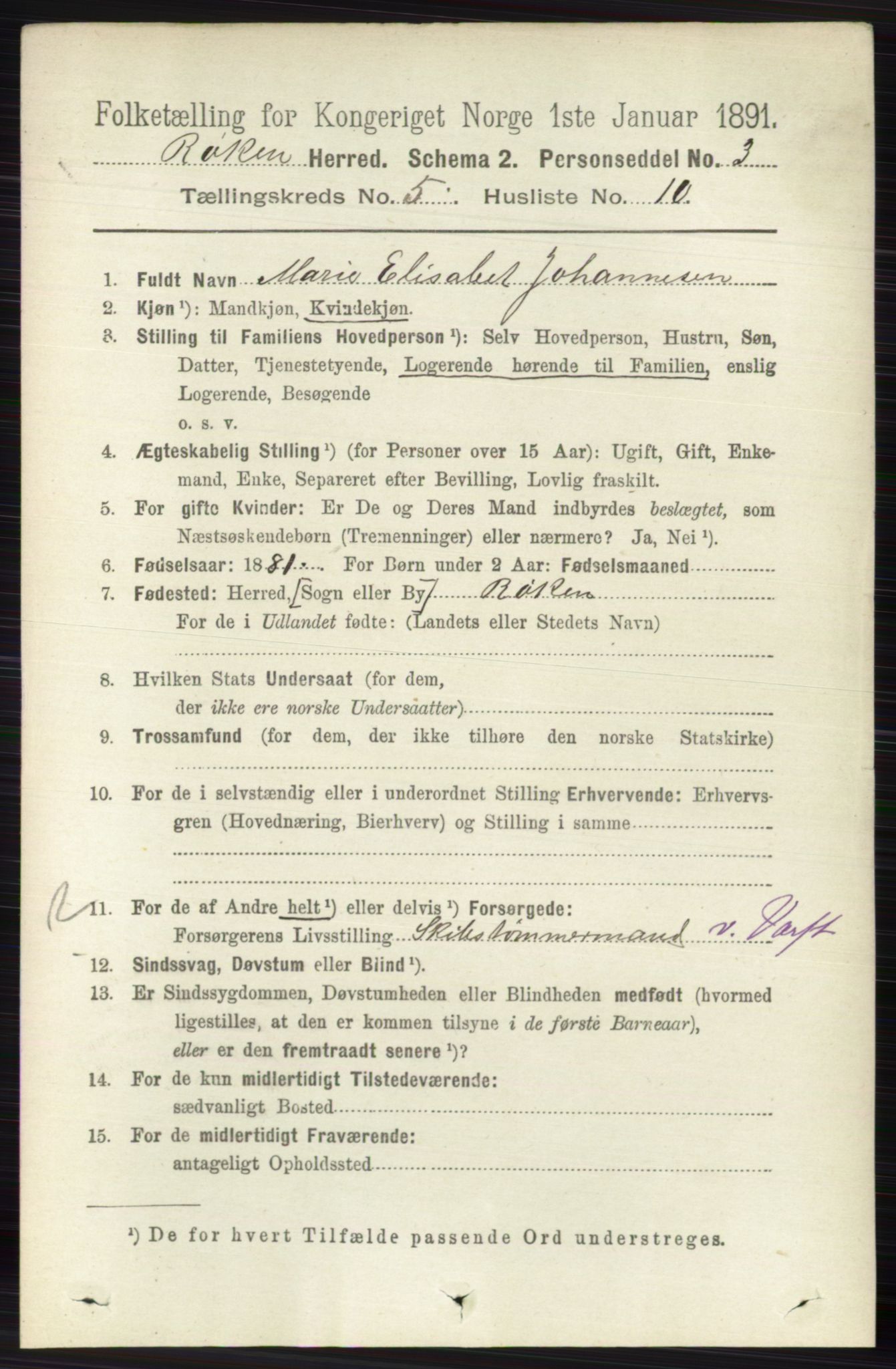 RA, 1891 census for 0627 Røyken, 1891, p. 2937