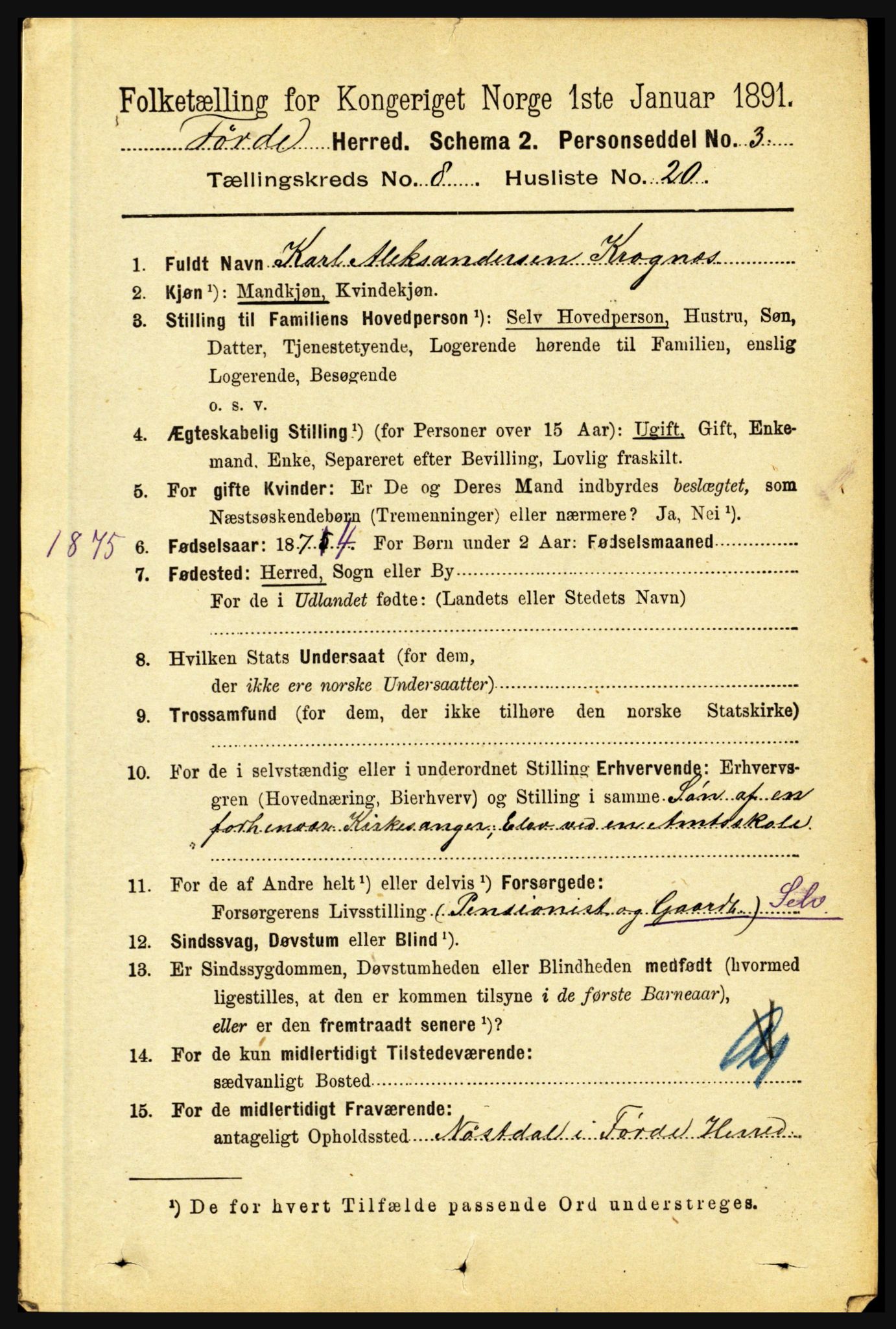 RA, 1891 census for 1432 Førde, 1891, p. 2995