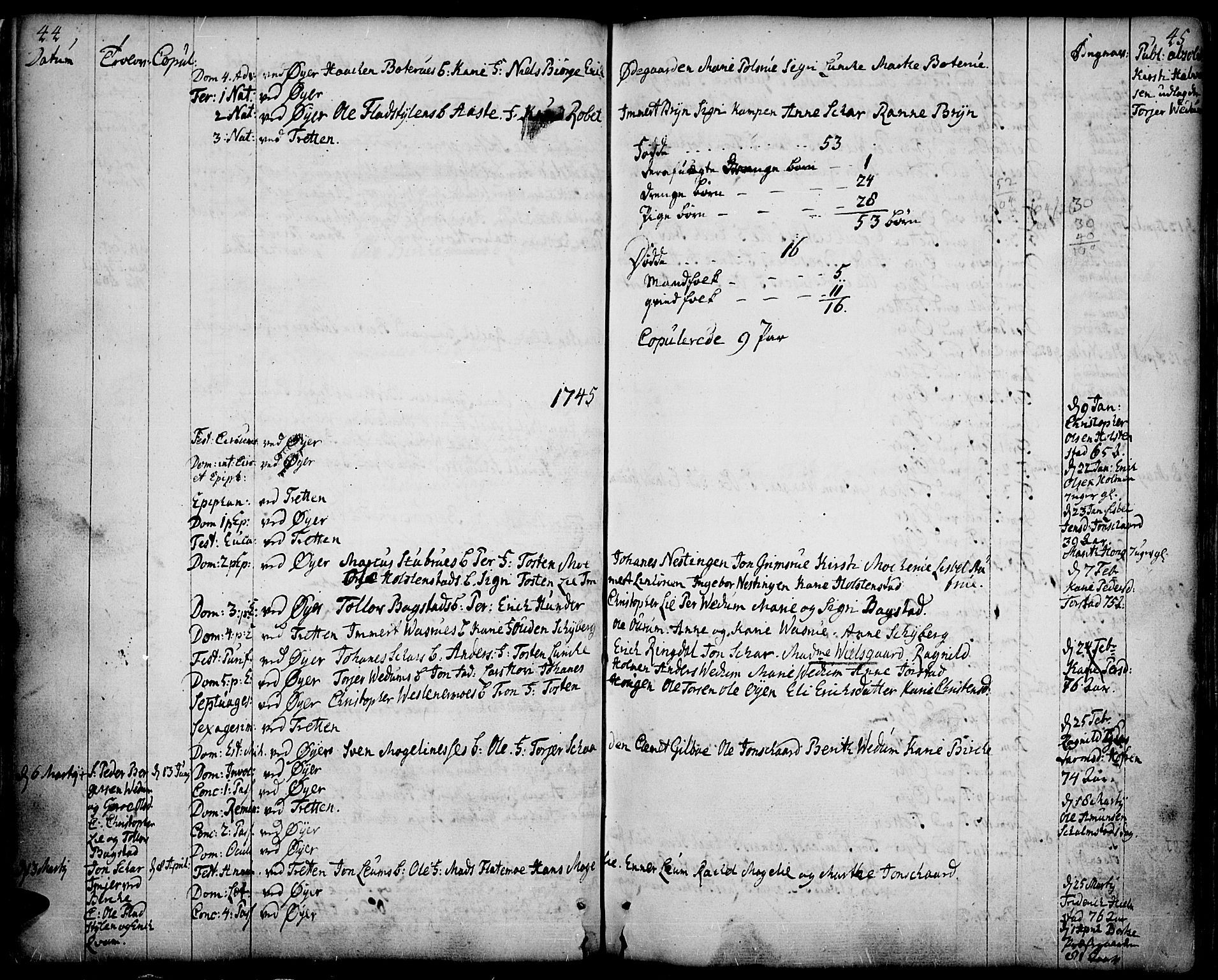 Øyer prestekontor, SAH/PREST-084/H/Ha/Haa/L0002: Parish register (official) no. 2, 1733-1784, p. 44-45
