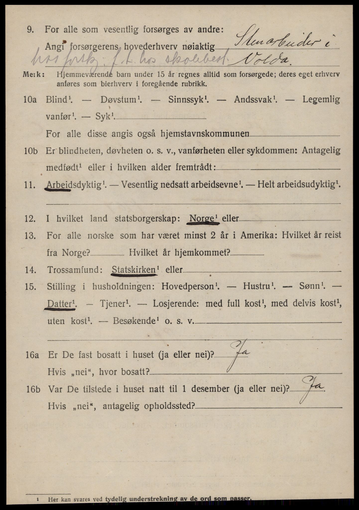 SAT, 1920 census for Volda, 1920, p. 6125