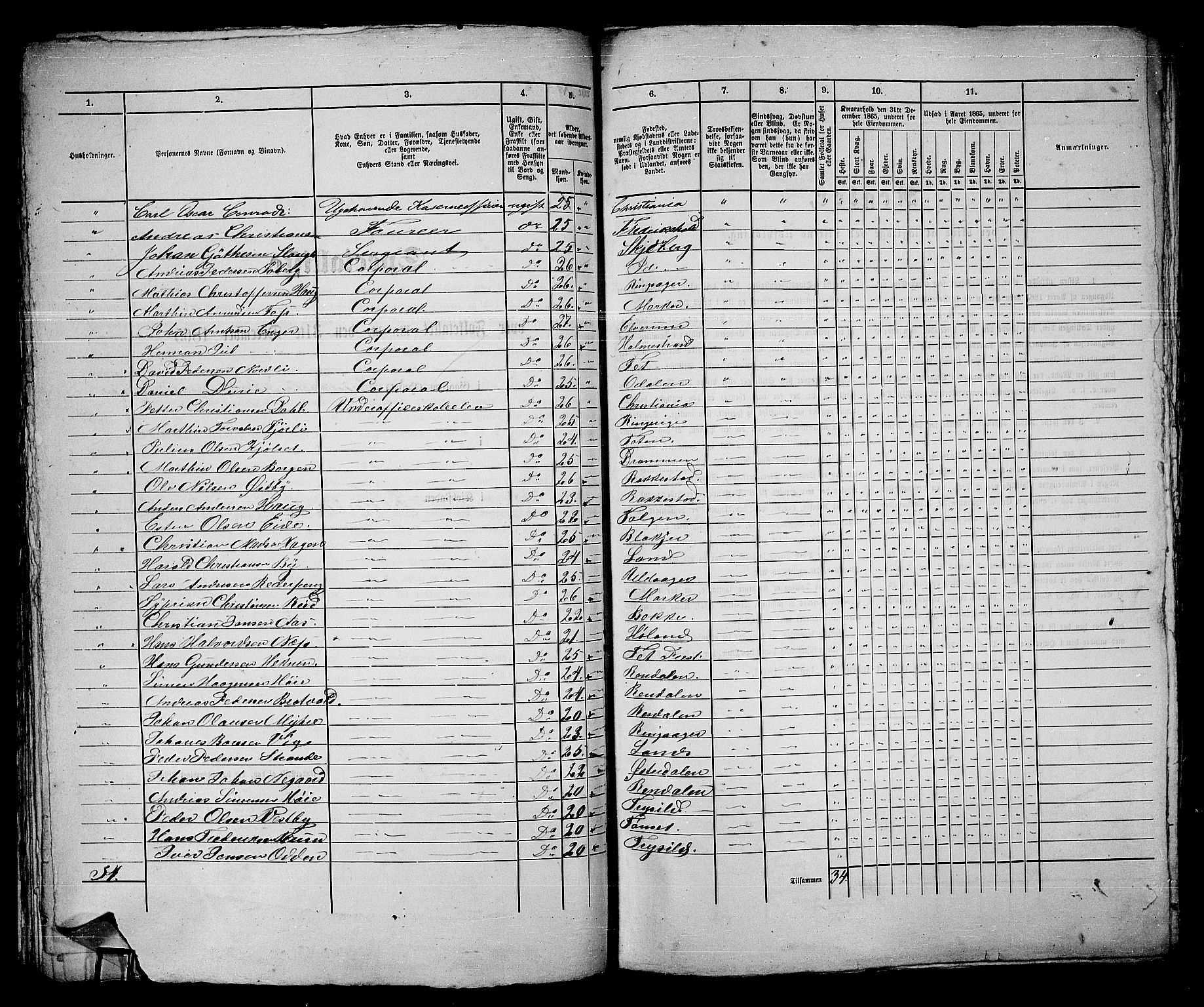 RA, 1865 census for Fredrikshald, 1865, p. 134