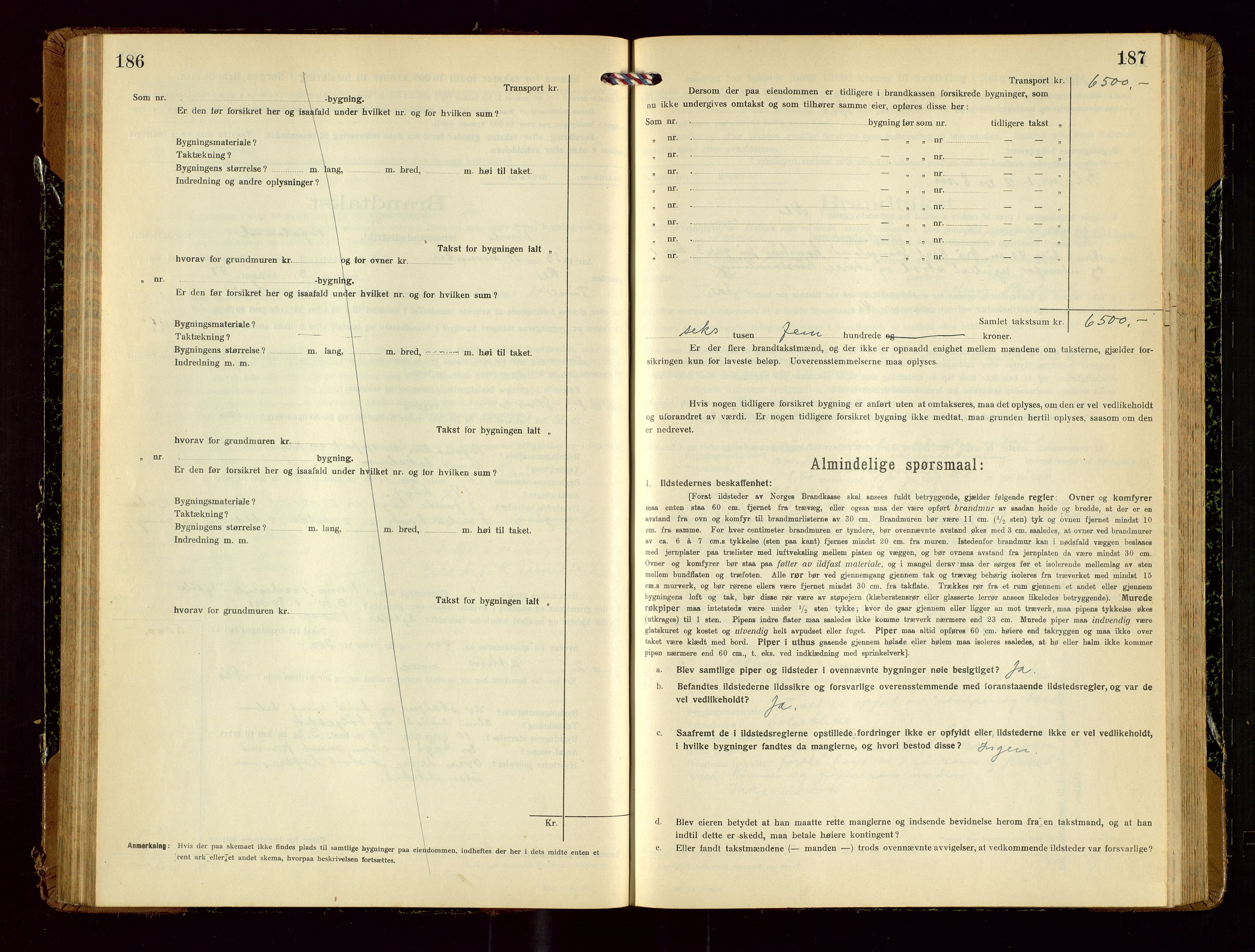 Time lensmannskontor, SAST/A-100420/Gob/L0002: Branntakstprotokoll, 1919-1952, p. 186-187