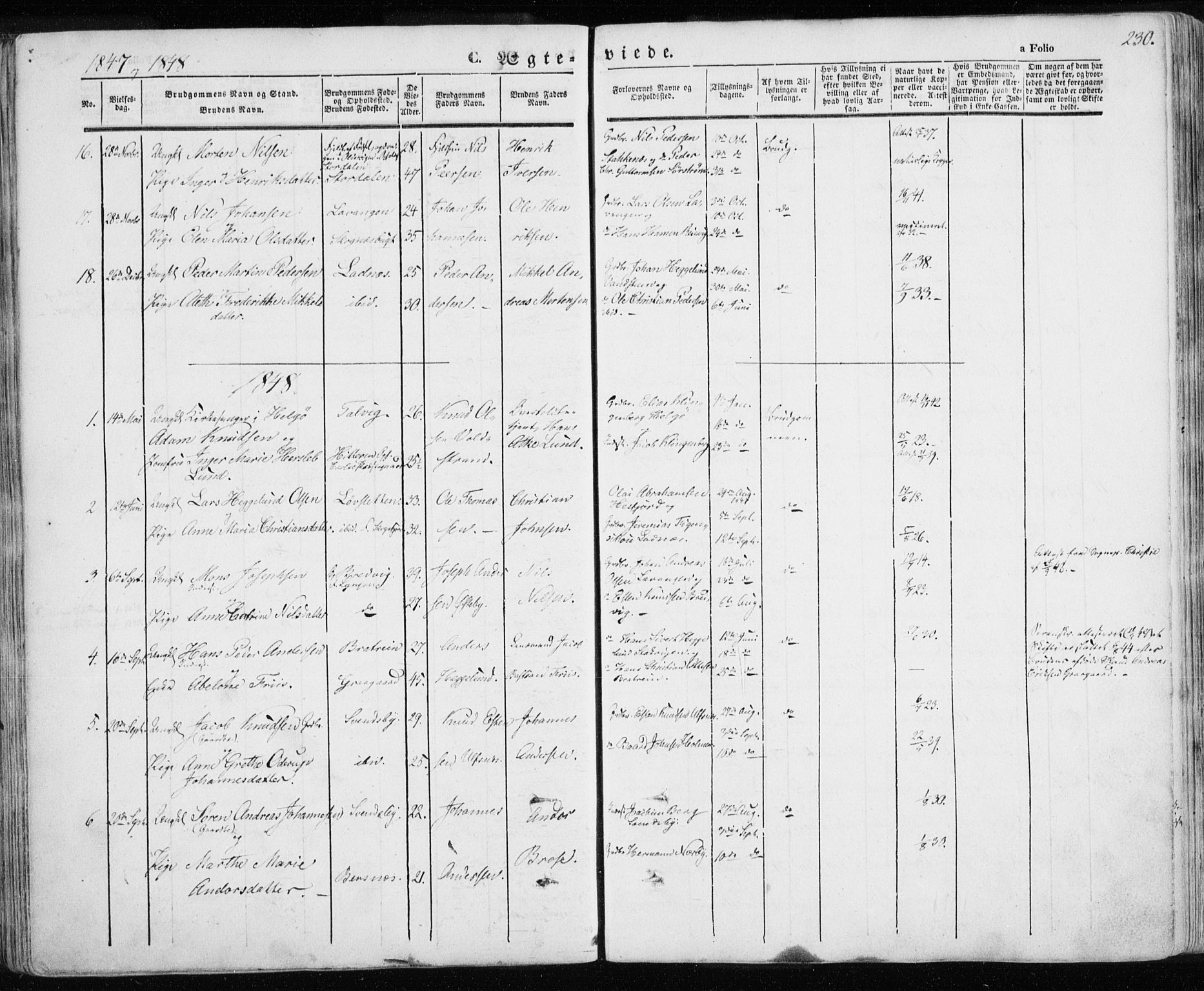 Karlsøy sokneprestembete, SATØ/S-1299/H/Ha/Haa/L0003kirke: Parish register (official) no. 3, 1843-1860, p. 230