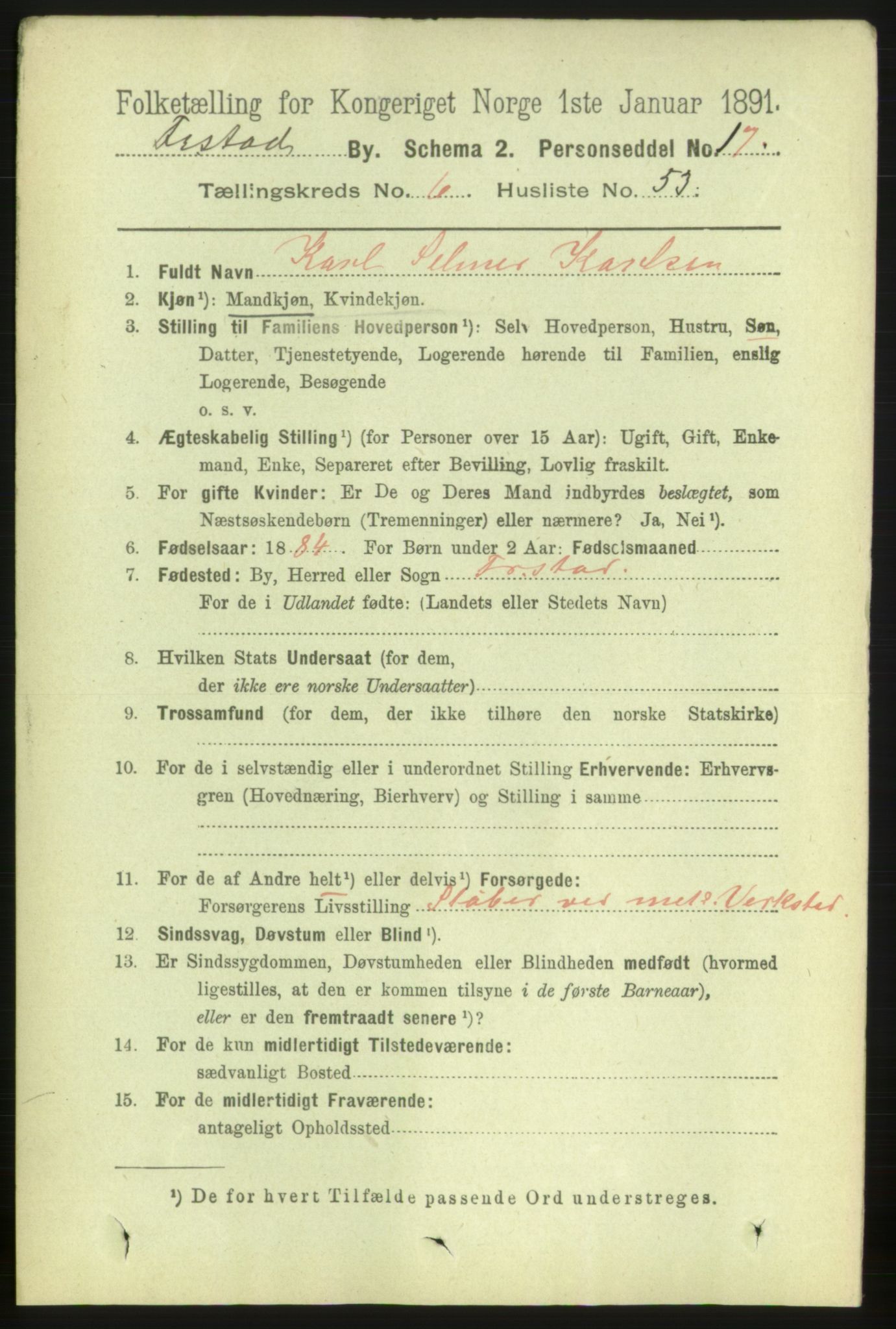 RA, 1891 census for 0103 Fredrikstad, 1891, p. 8146