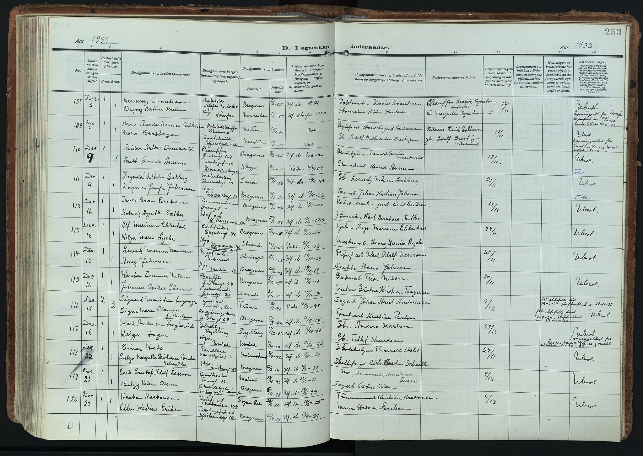 Bragernes kirkebøker, AV/SAKO-A-6/F/Fc/L0009: Parish register (official) no. III 9, 1921-1939, p. 253