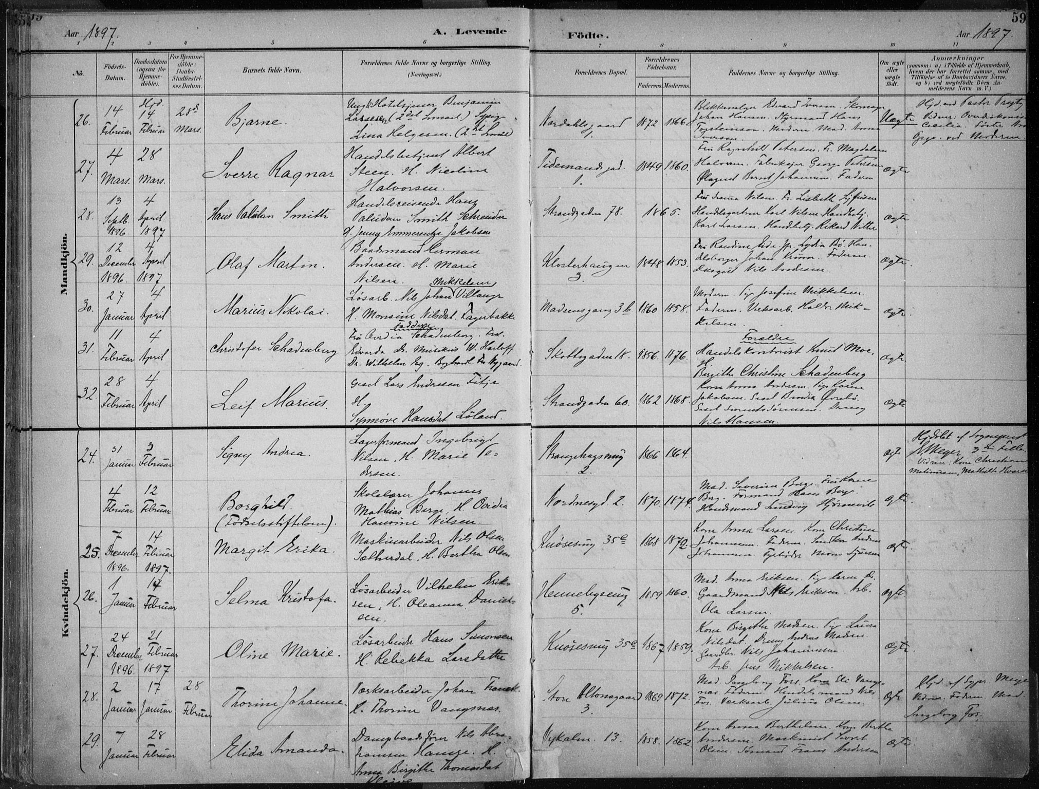 Nykirken Sokneprestembete, AV/SAB-A-77101/H/Haa/L0018: Parish register (official) no. B 6, 1895-1903, p. 59