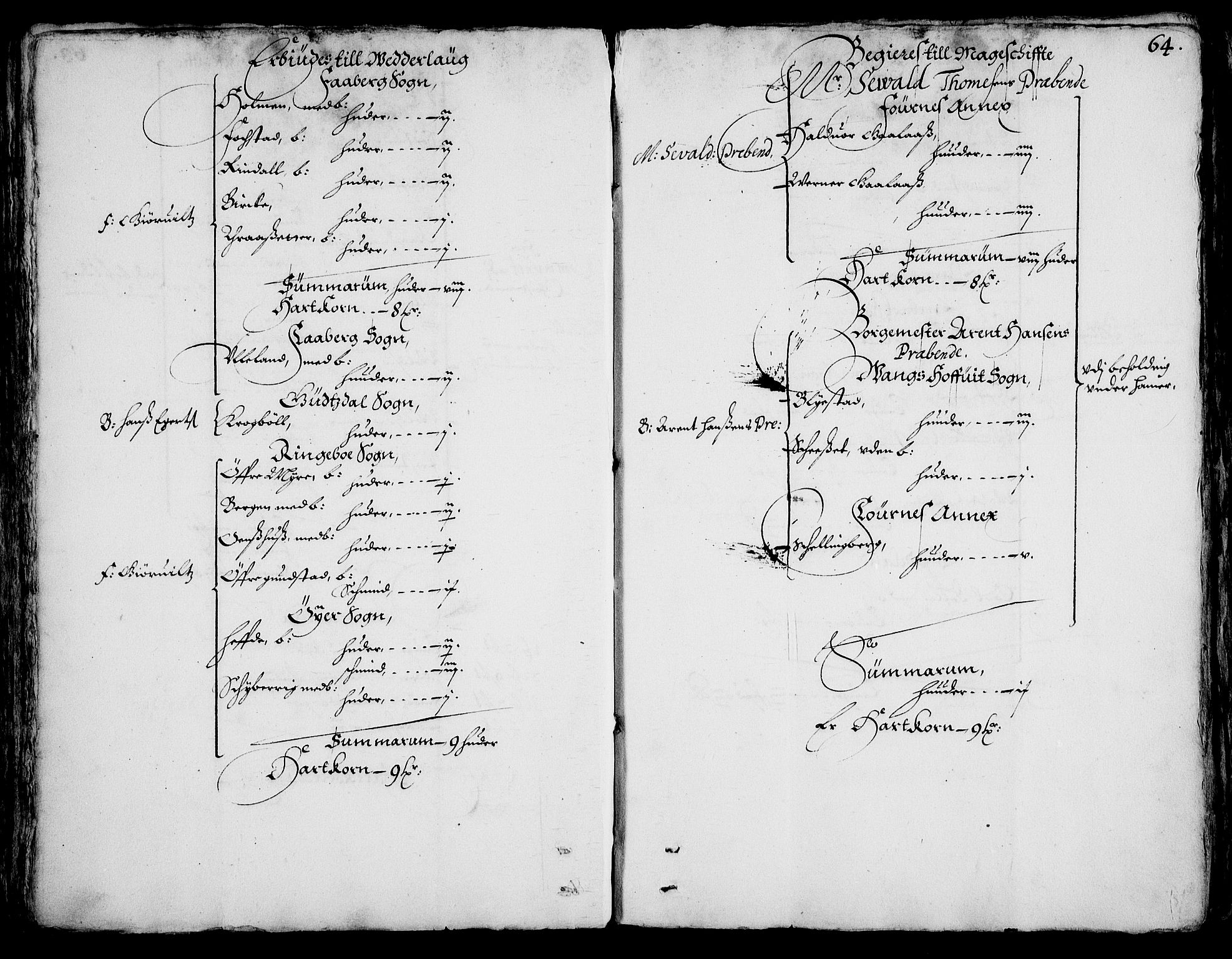 Rentekammeret inntil 1814, Realistisk ordnet avdeling, AV/RA-EA-4070/On/L0001/0002: Statens gods / [Jj 2]: Jordebok og forklaring over atkomstene til Hannibal Sehesteds gods, 1651, p. 63b-64a