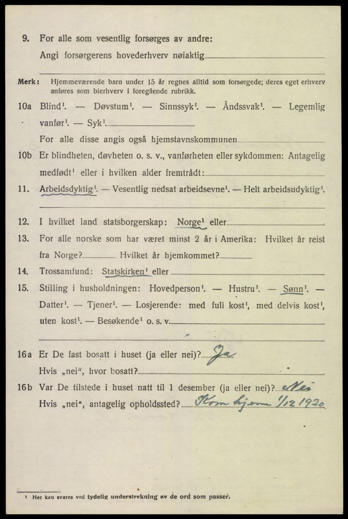 SAK, 1920 census for Vennesla, 1920, p. 1823