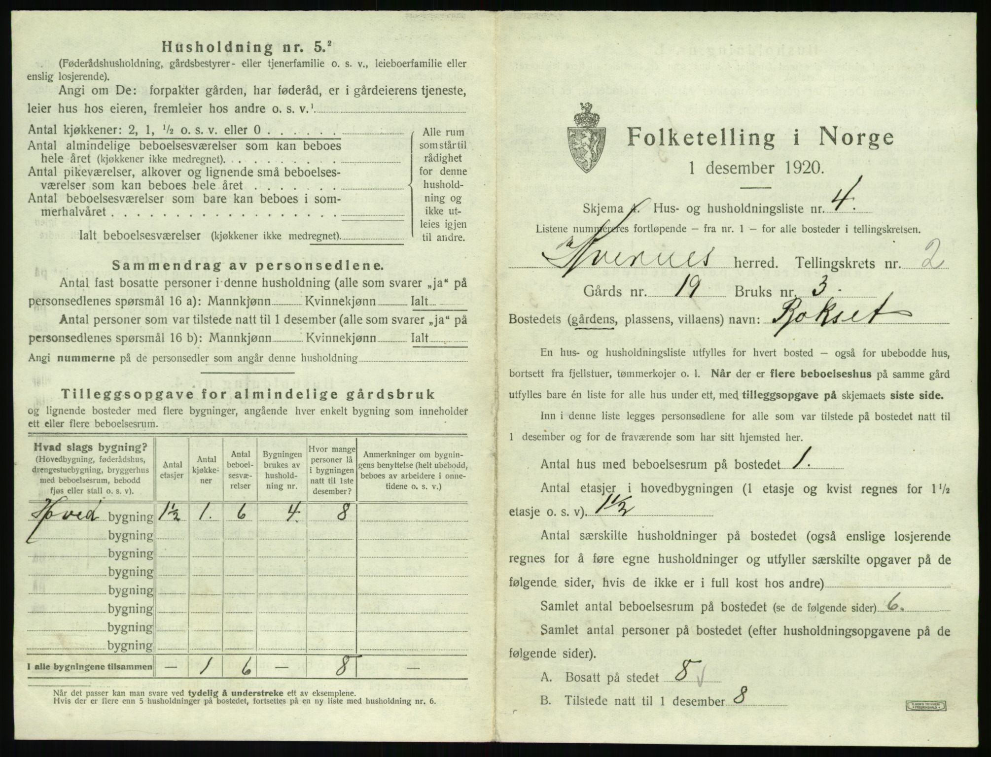 SAT, 1920 census for Kvernes, 1920, p. 125