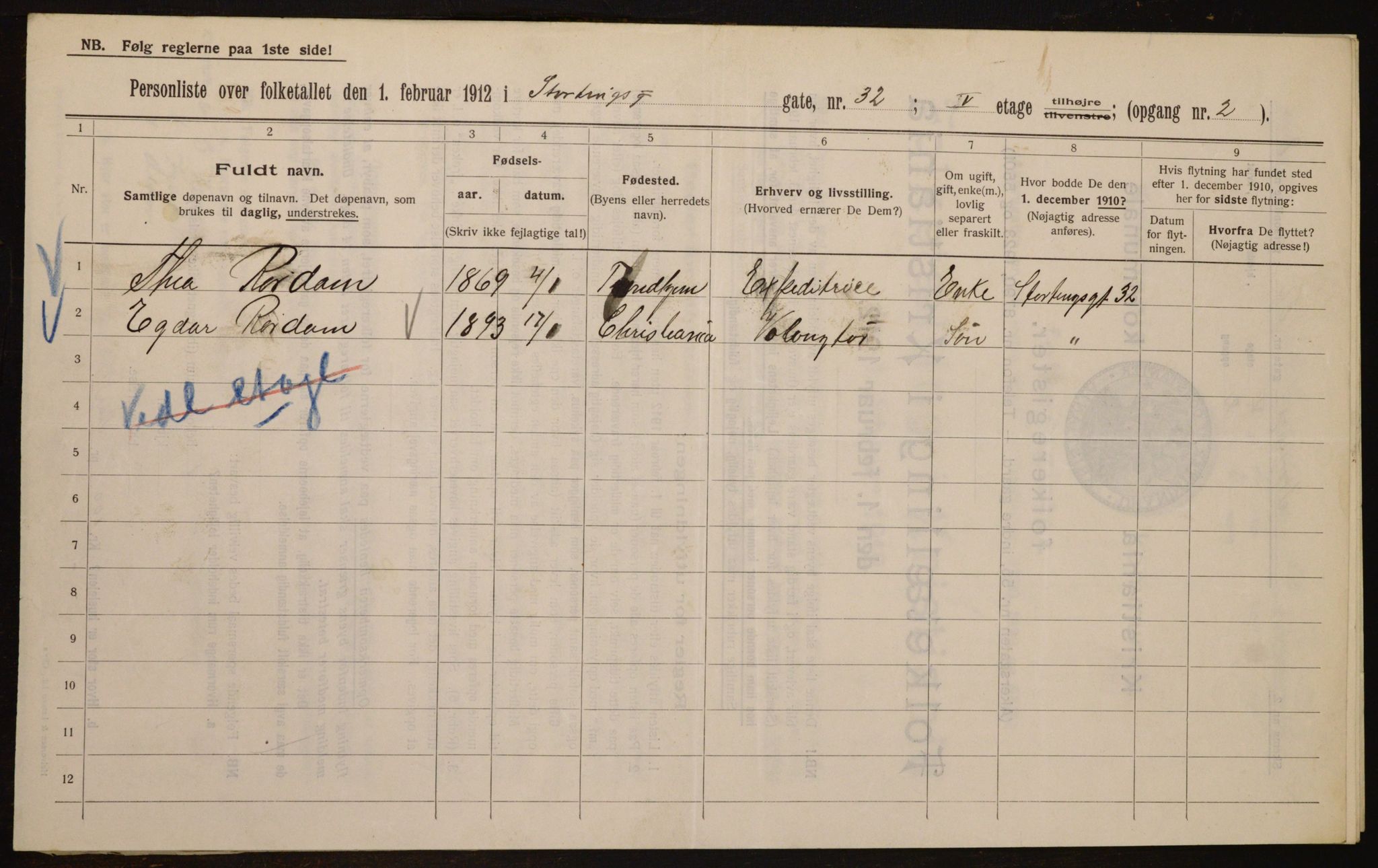 OBA, Municipal Census 1912 for Kristiania, 1912, p. 103662