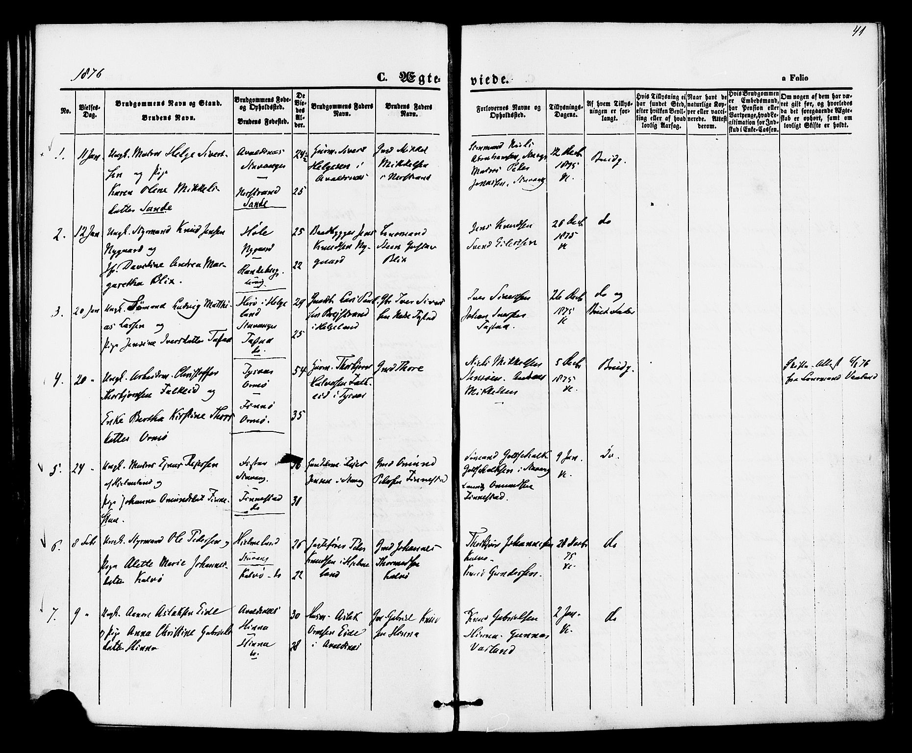 Hetland sokneprestkontor, SAST/A-101826/30/30BA/L0005: Parish register (official) no. A 5, 1869-1884, p. 41