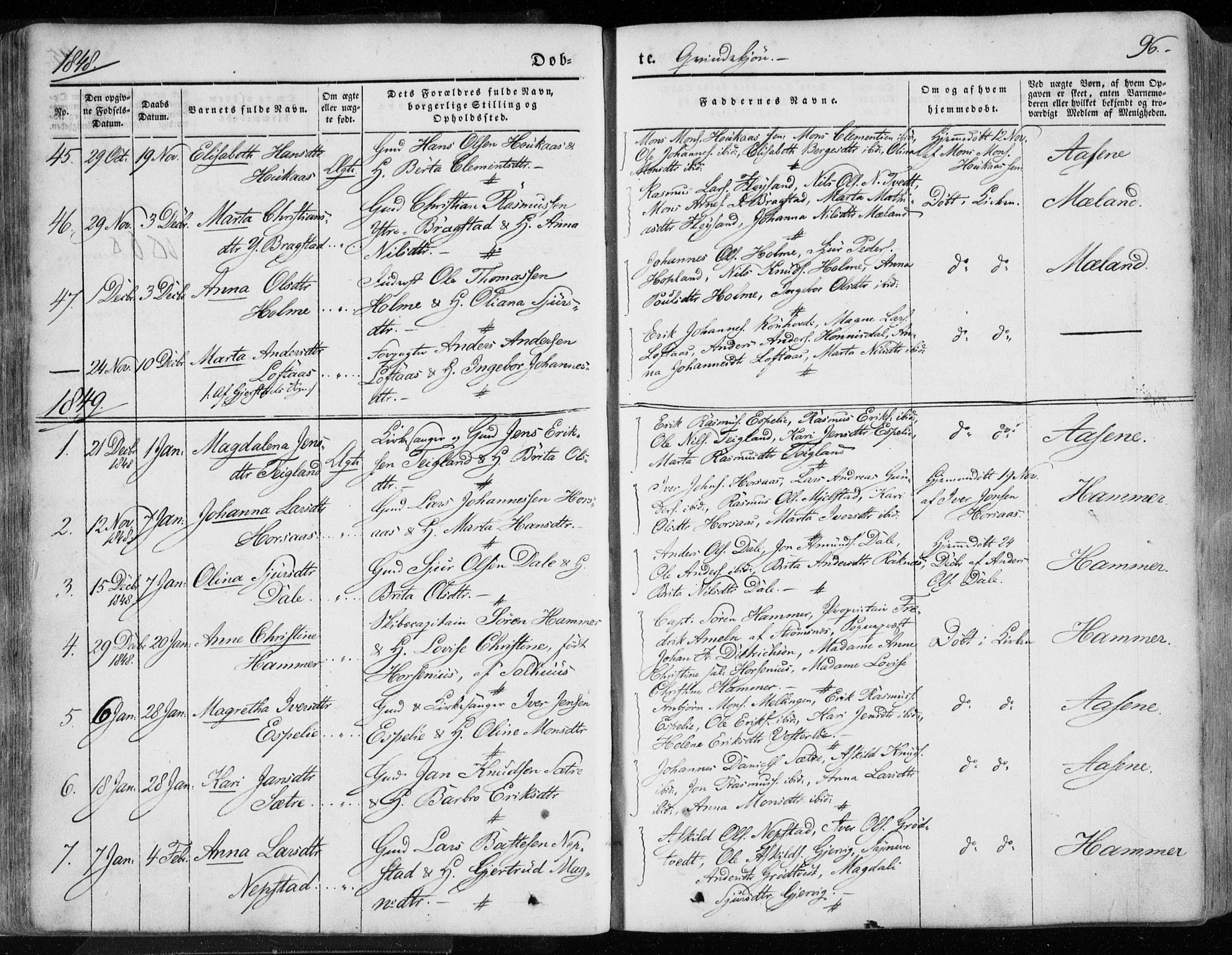 Hamre sokneprestembete, SAB/A-75501/H/Ha/Haa/Haaa/L0013: Parish register (official) no. A 13, 1846-1857, p. 96