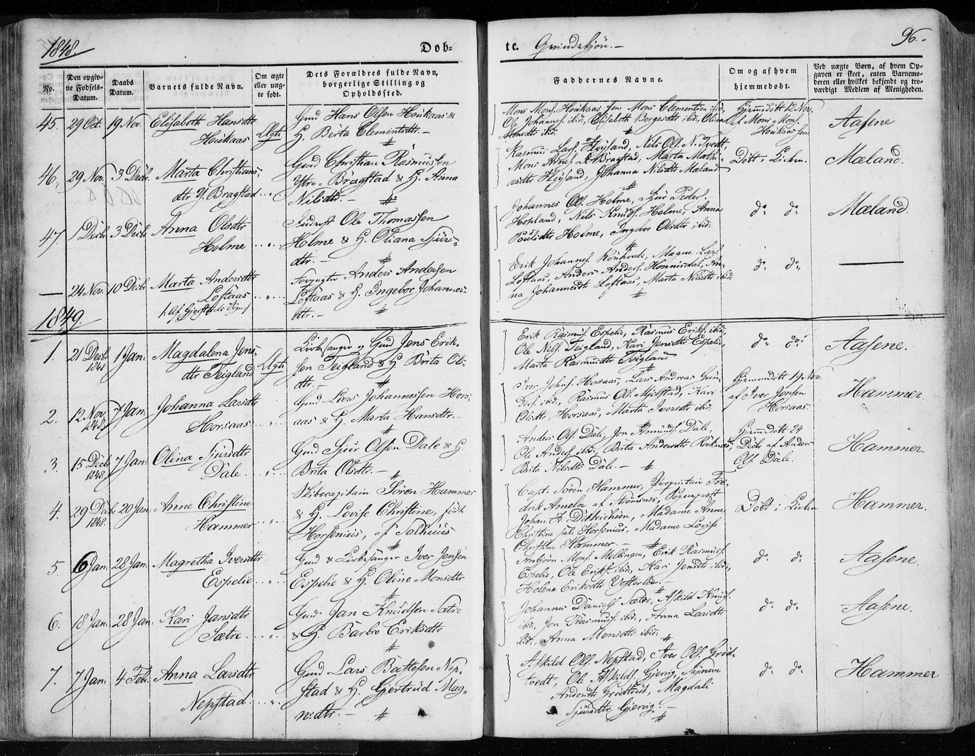 Hamre sokneprestembete, AV/SAB-A-75501/H/Ha/Haa/Haaa/L0013: Parish register (official) no. A 13, 1846-1857, p. 96