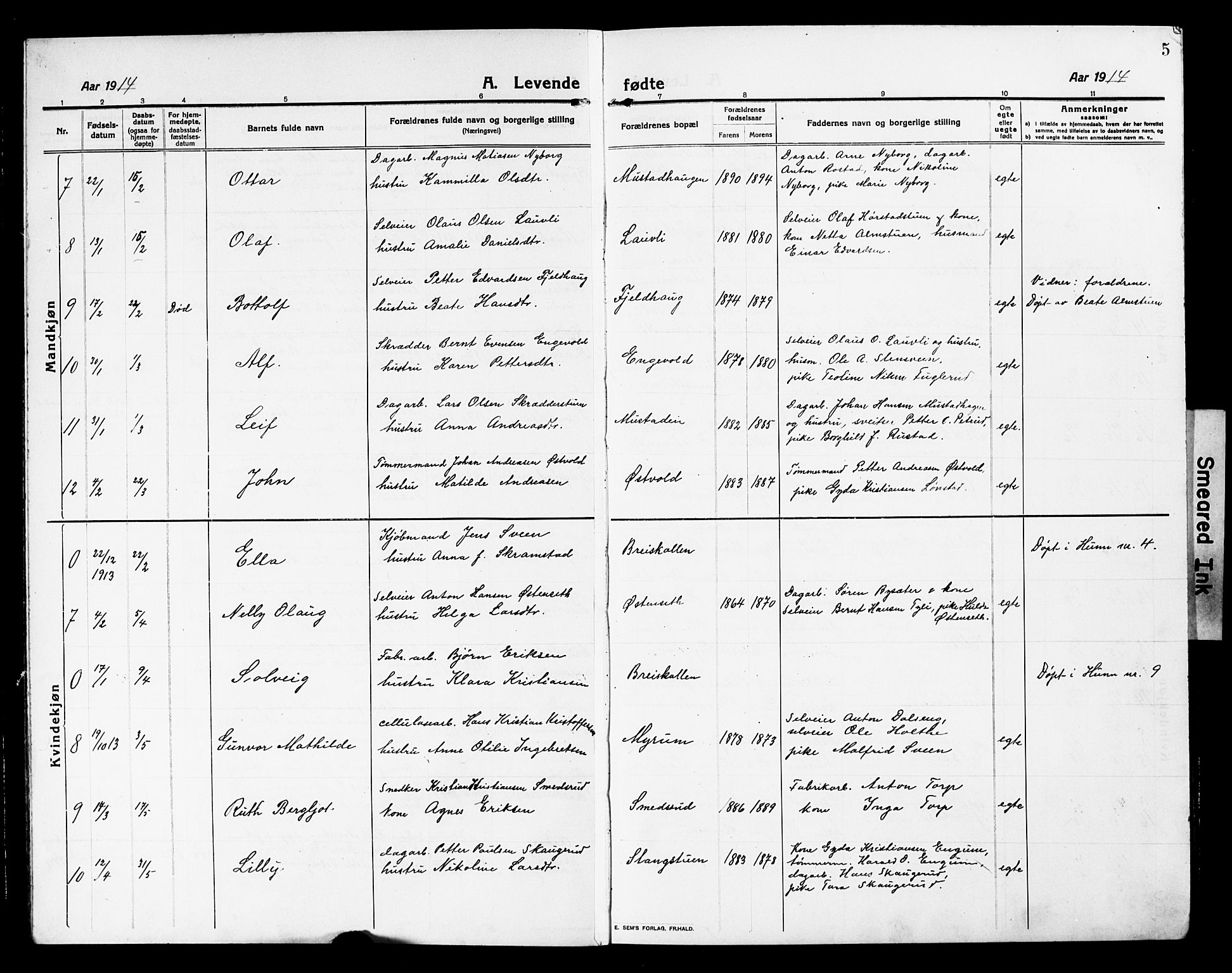 Vardal prestekontor, AV/SAH-PREST-100/H/Ha/Hab/L0015: Parish register (copy) no. 15, 1914-1931, p. 5