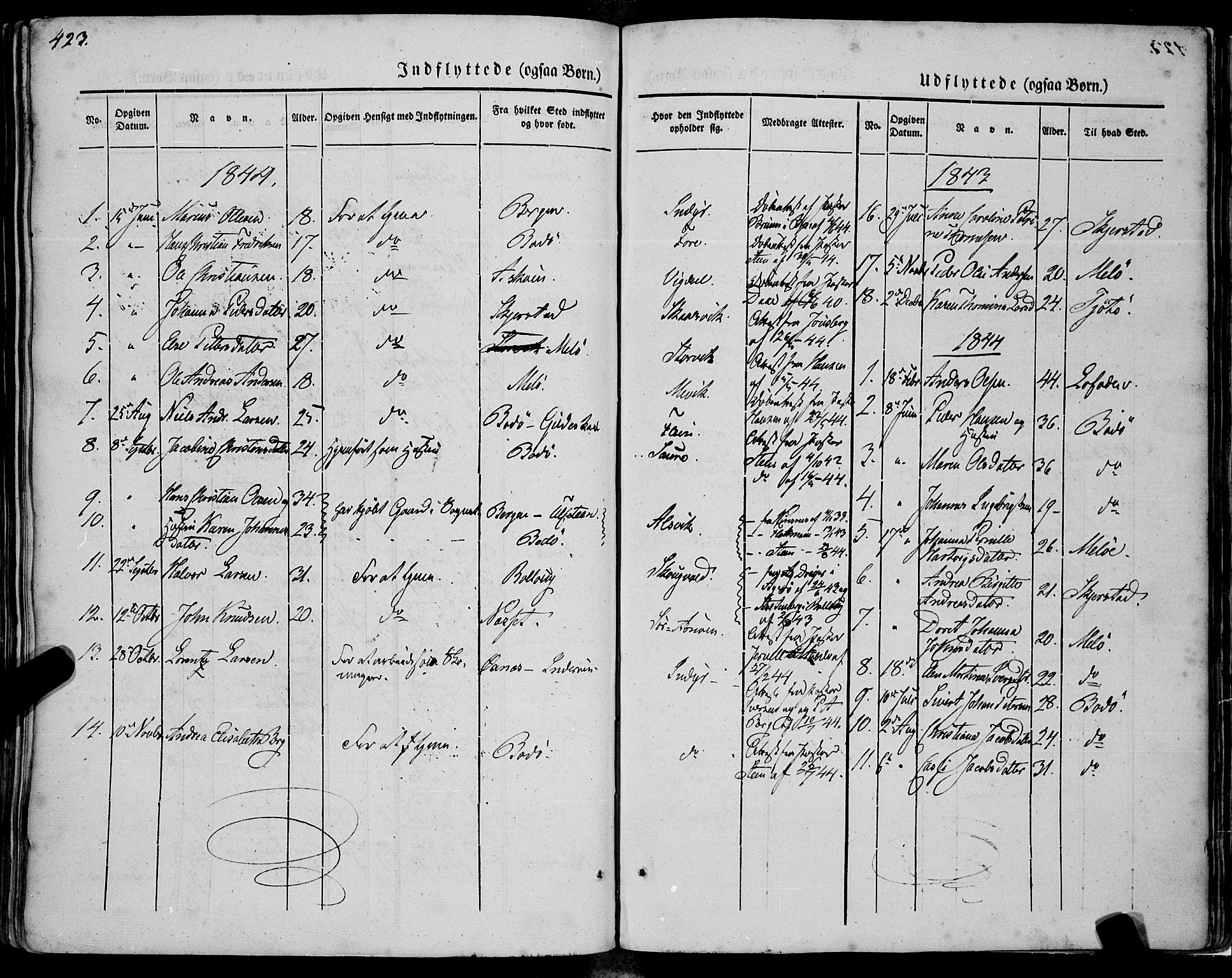 Ministerialprotokoller, klokkerbøker og fødselsregistre - Nordland, SAT/A-1459/805/L0097: Parish register (official) no. 805A04, 1837-1861, p. 423