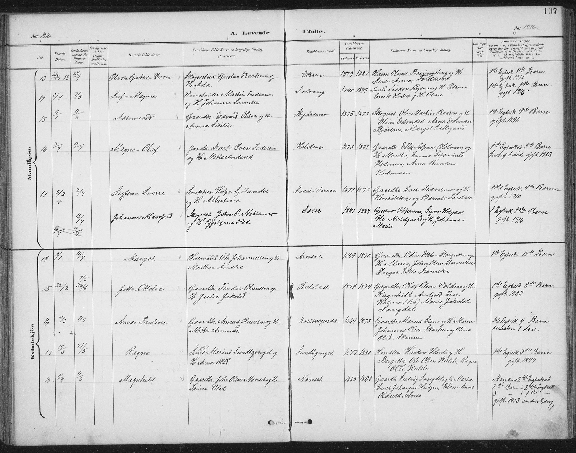 Ministerialprotokoller, klokkerbøker og fødselsregistre - Nord-Trøndelag, AV/SAT-A-1458/724/L0269: Parish register (copy) no. 724C05, 1899-1920, p. 107