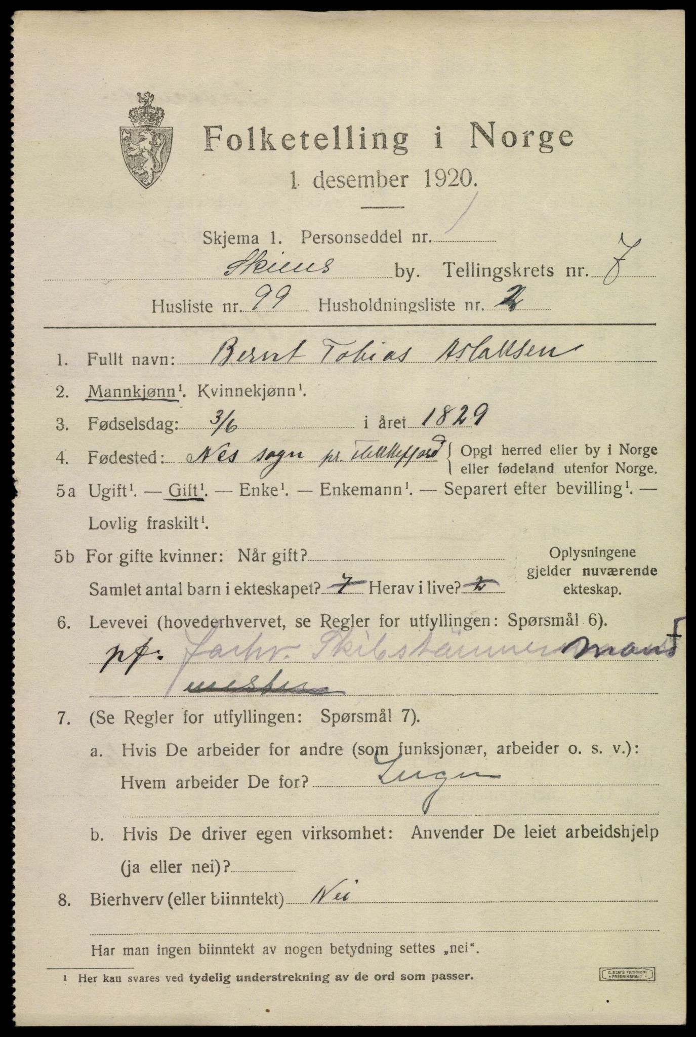 SAKO, 1920 census for Skien, 1920, p. 26610