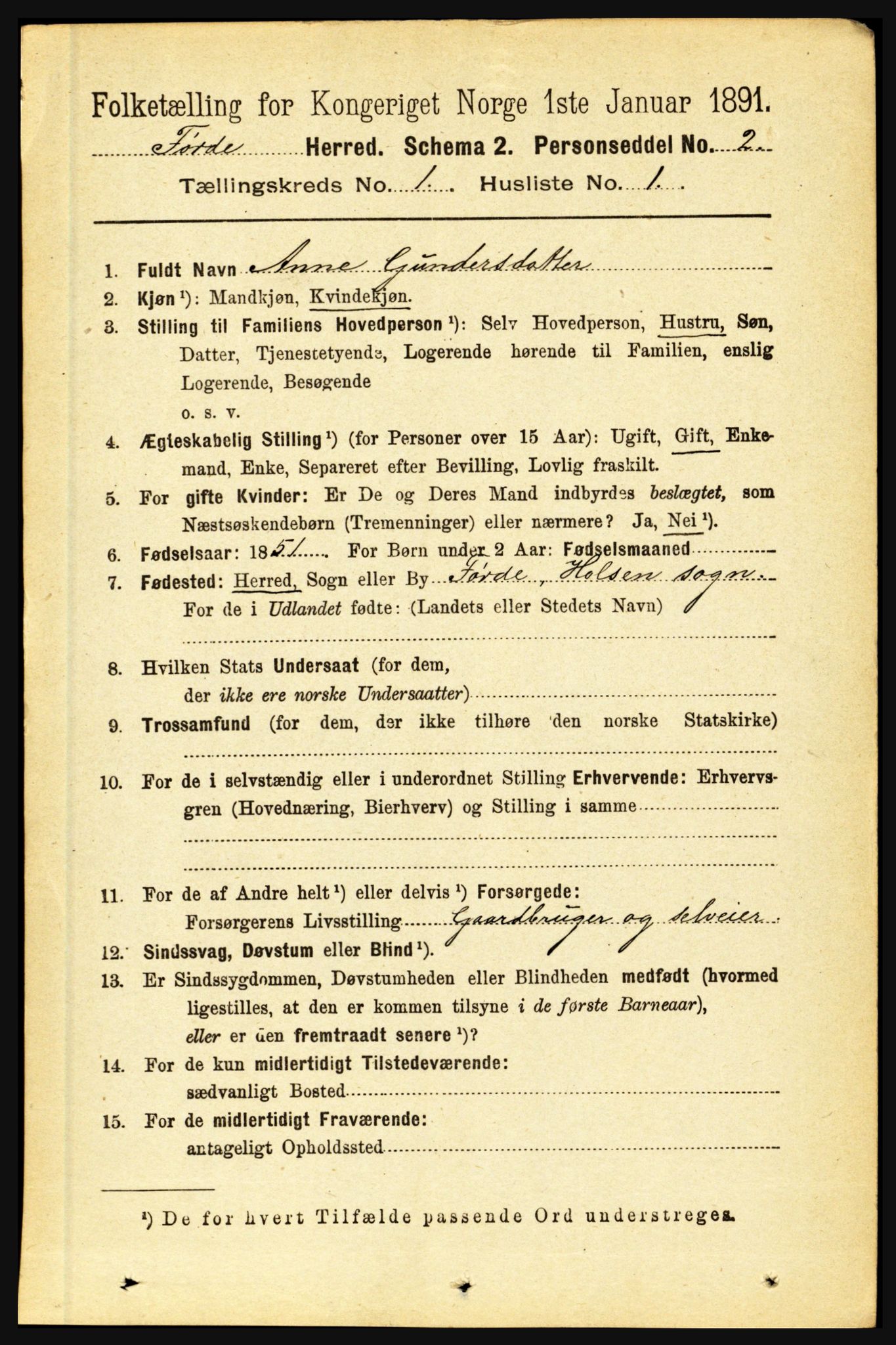 RA, 1891 census for 1432 Førde, 1891, p. 90