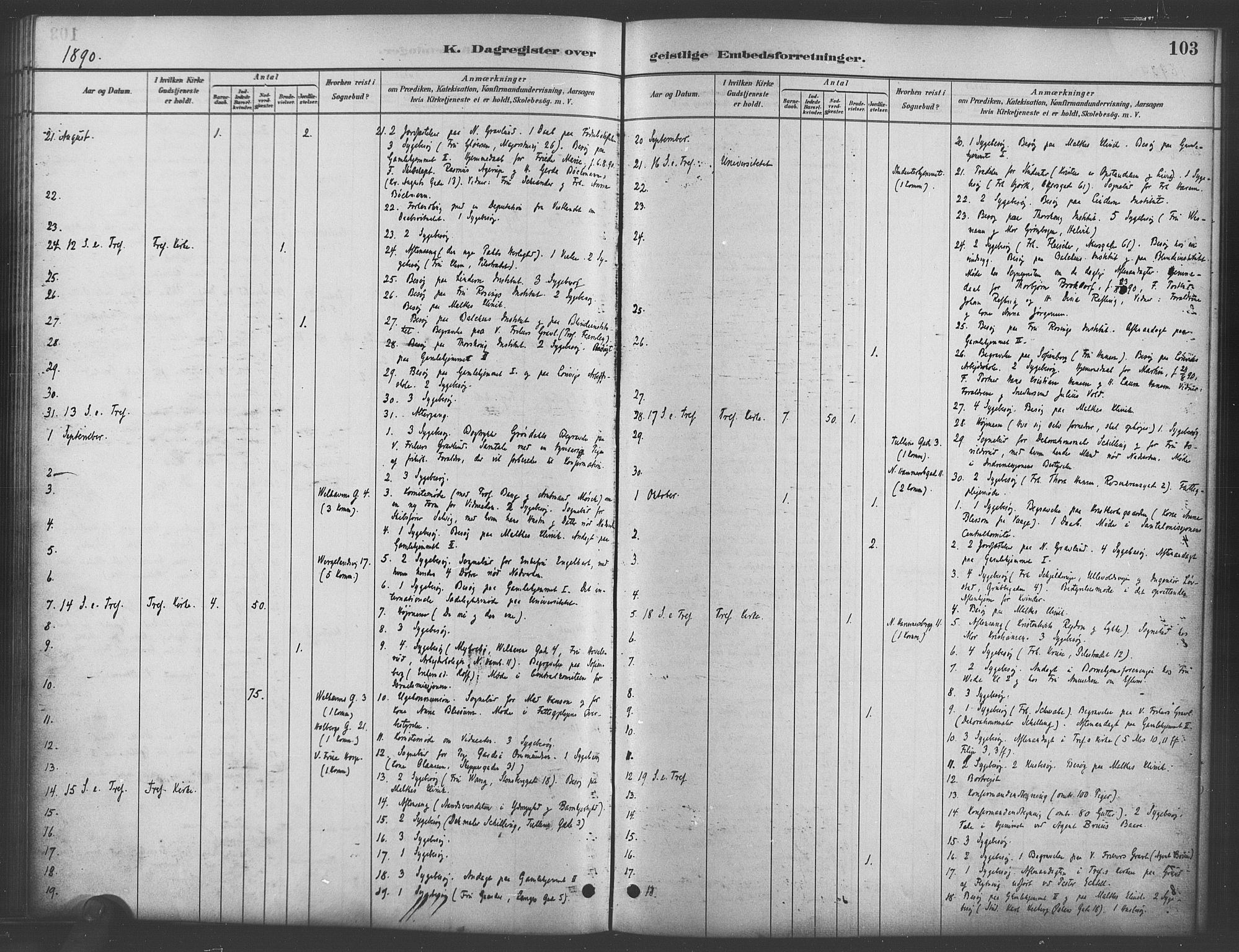 Trefoldighet prestekontor Kirkebøker, SAO/A-10882/I/Ia/L0003: Diary records no. 3, 1881-1901, p. 103
