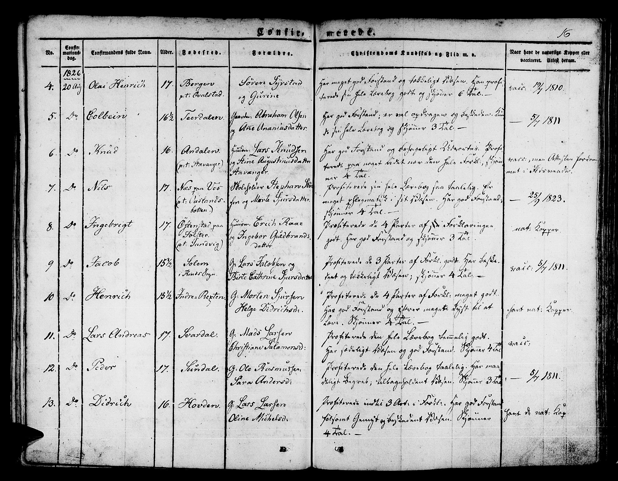 Kinn sokneprestembete, AV/SAB-A-80801/H/Haa/Haaa/L0004/0001: Parish register (official) no. A 4I, 1822-1840, p. 16