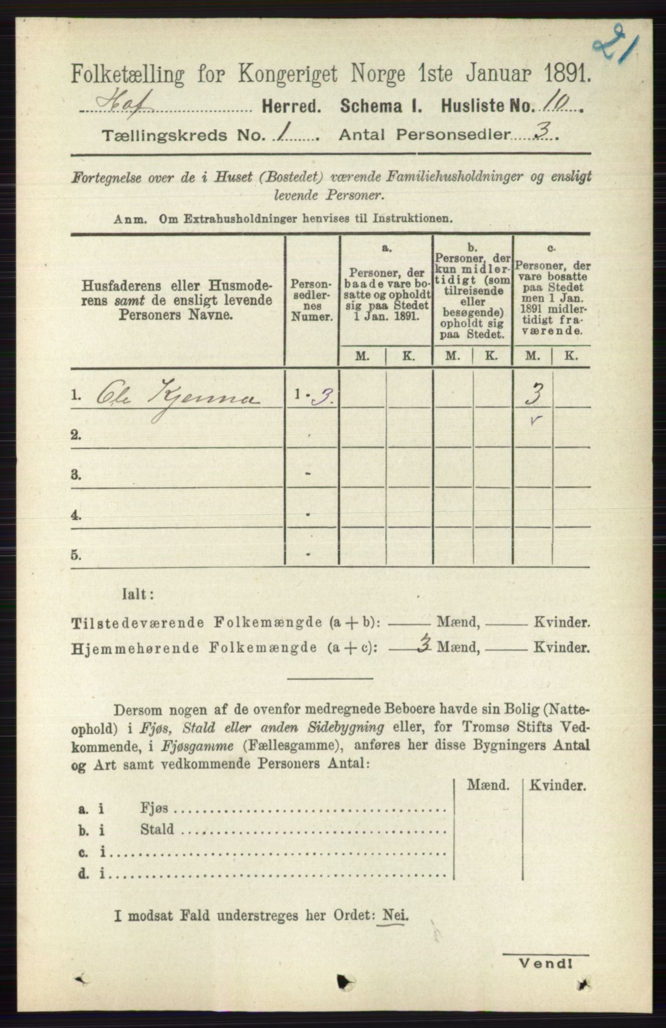 RA, 1891 census for 0714 Hof, 1891, p. 30