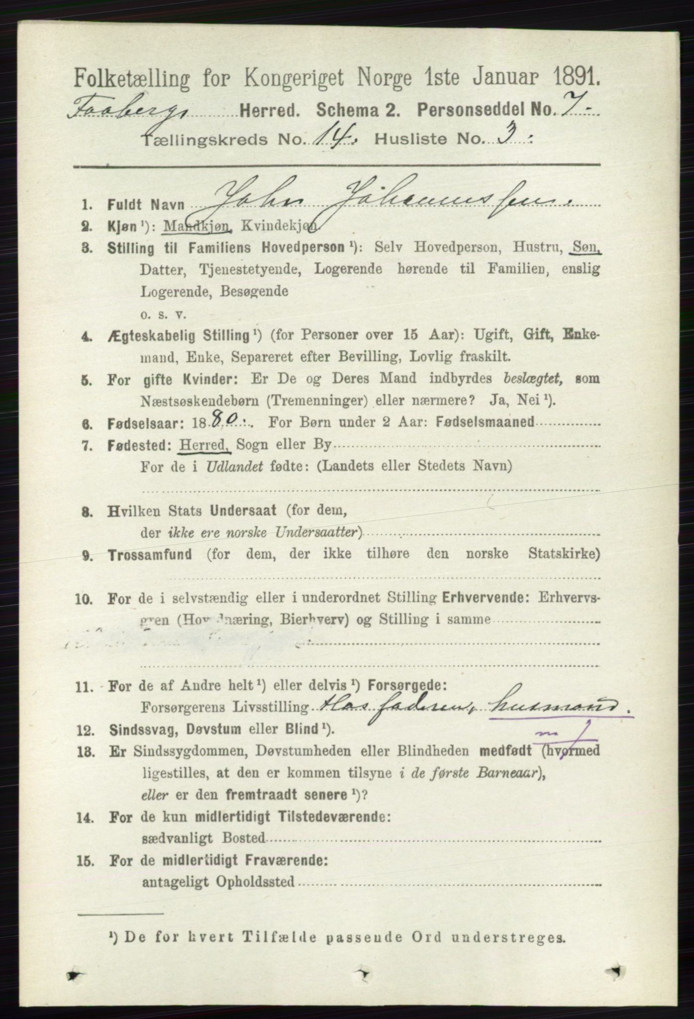 RA, 1891 census for 0524 Fåberg, 1891, p. 5664