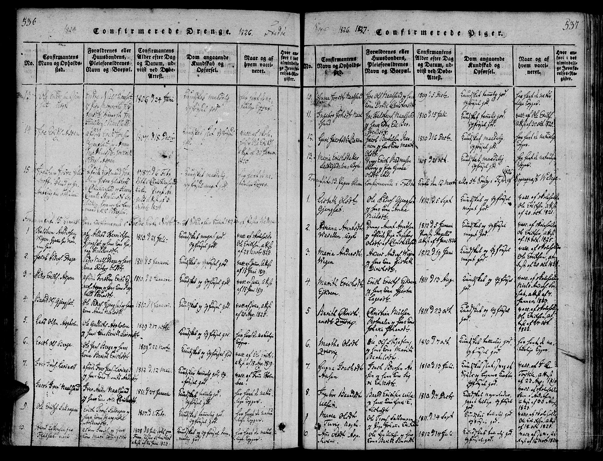 Ministerialprotokoller, klokkerbøker og fødselsregistre - Møre og Romsdal, AV/SAT-A-1454/586/L0982: Parish register (official) no. 586A08, 1819-1829, p. 536-537