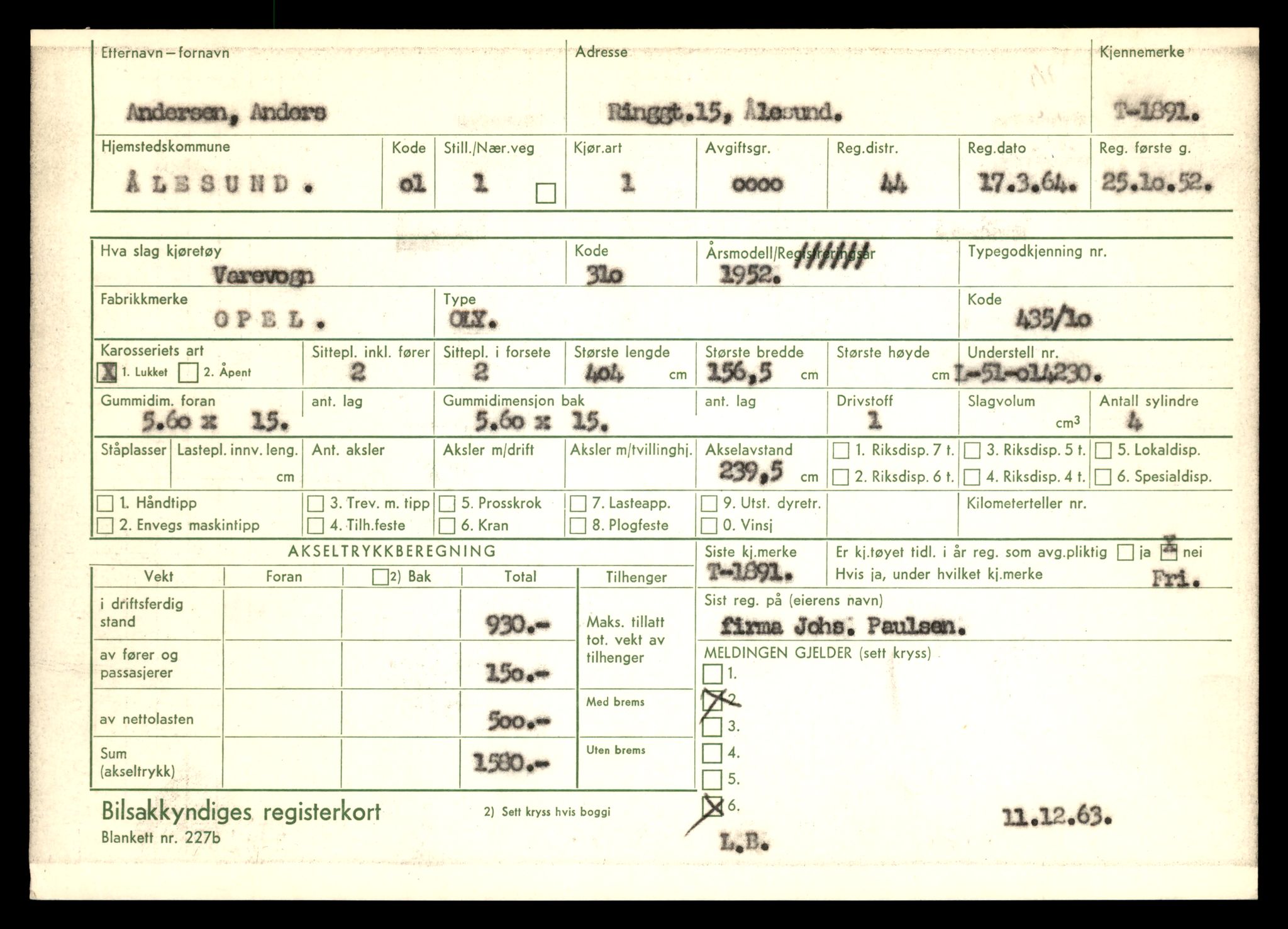 Møre og Romsdal vegkontor - Ålesund trafikkstasjon, AV/SAT-A-4099/F/Fe/L0016: Registreringskort for kjøretøy T 1851 - T 1984, 1927-1998, p. 841