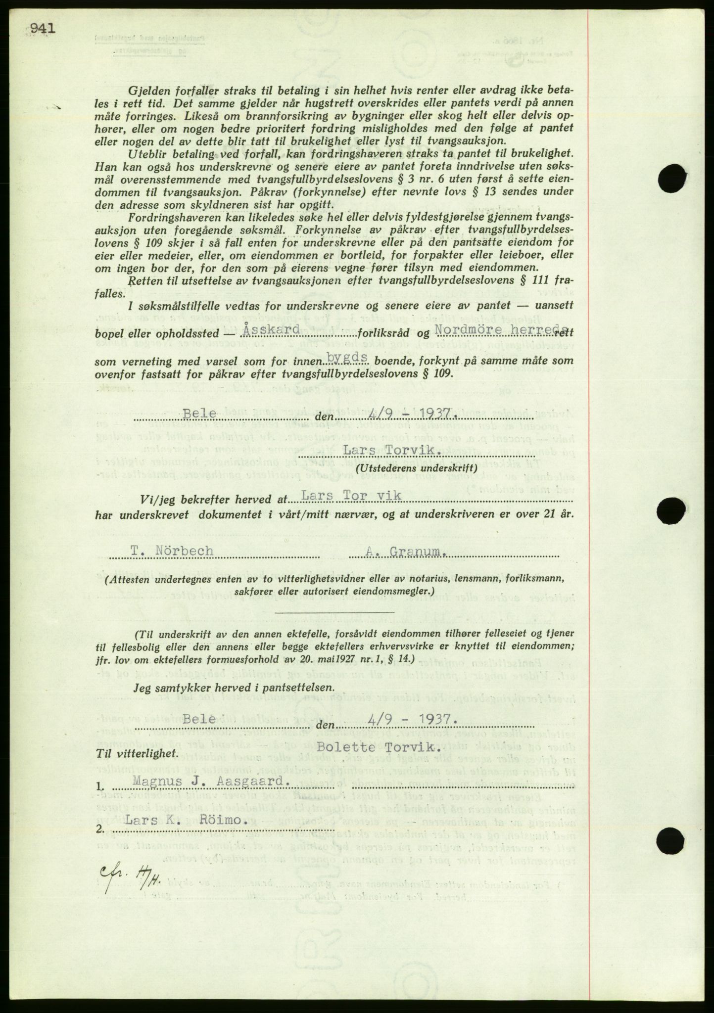 Nordmøre sorenskriveri, AV/SAT-A-4132/1/2/2Ca/L0091: Mortgage book no. B81, 1937-1937, Diary no: : 2244/1937