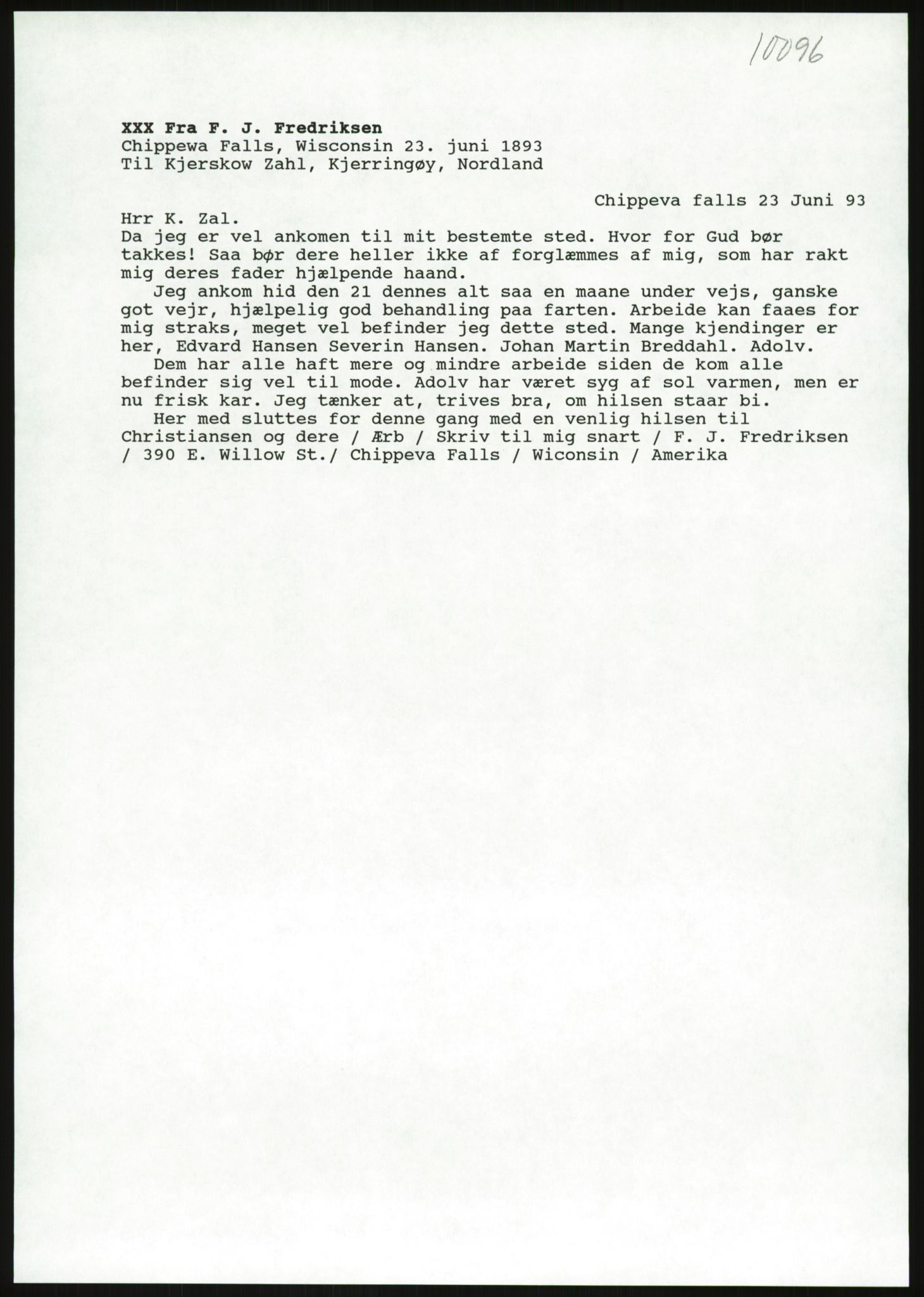 Samlinger til kildeutgivelse, Amerikabrevene, AV/RA-EA-4057/F/L0036: Innlån fra Nordland: Kjerringøyarkivet, 1838-1914, p. 175