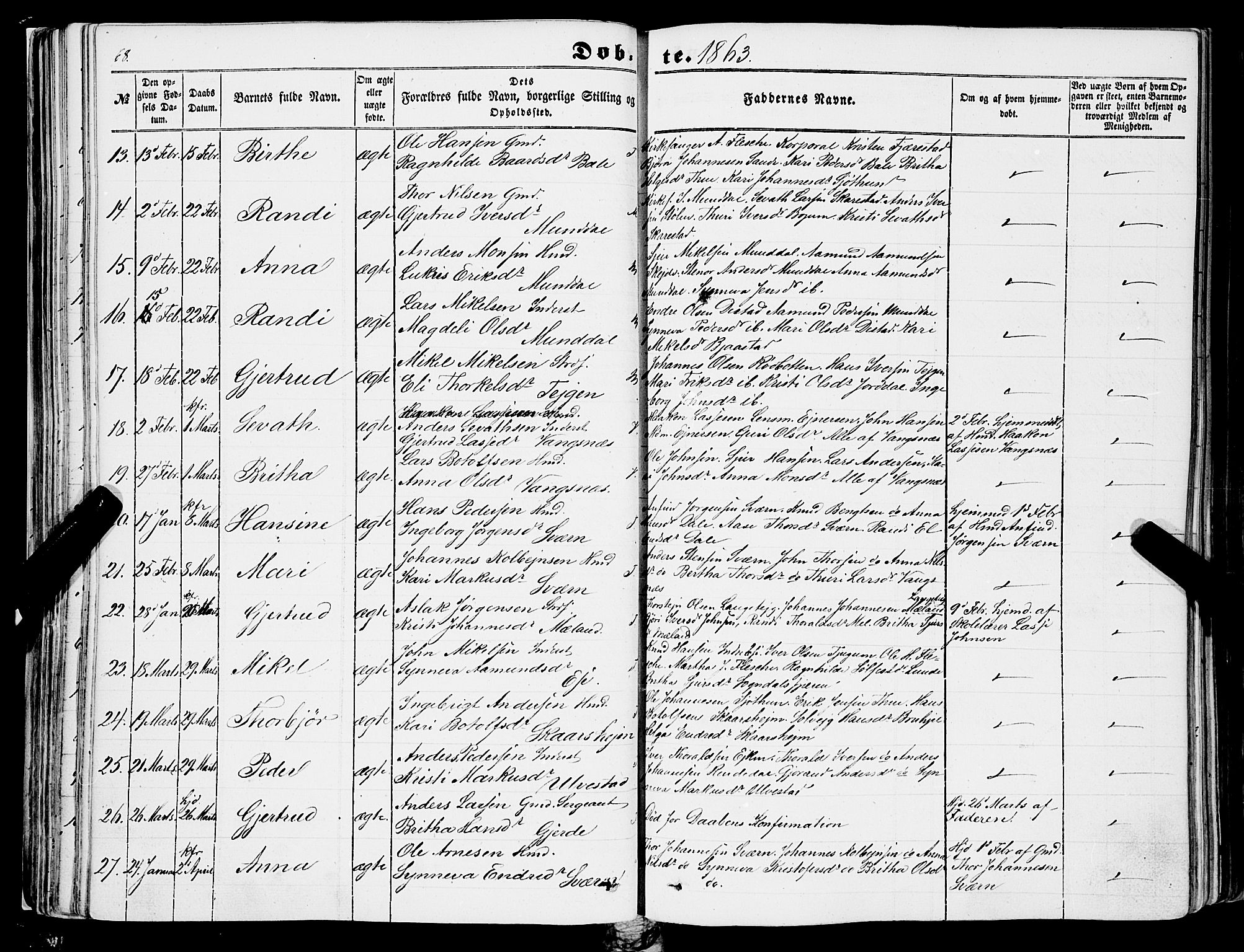 Balestrand sokneprestembete, AV/SAB-A-79601/H/Haa/Haaa/L0002: Parish register (official) no. A 2, 1847-1866, p. 68