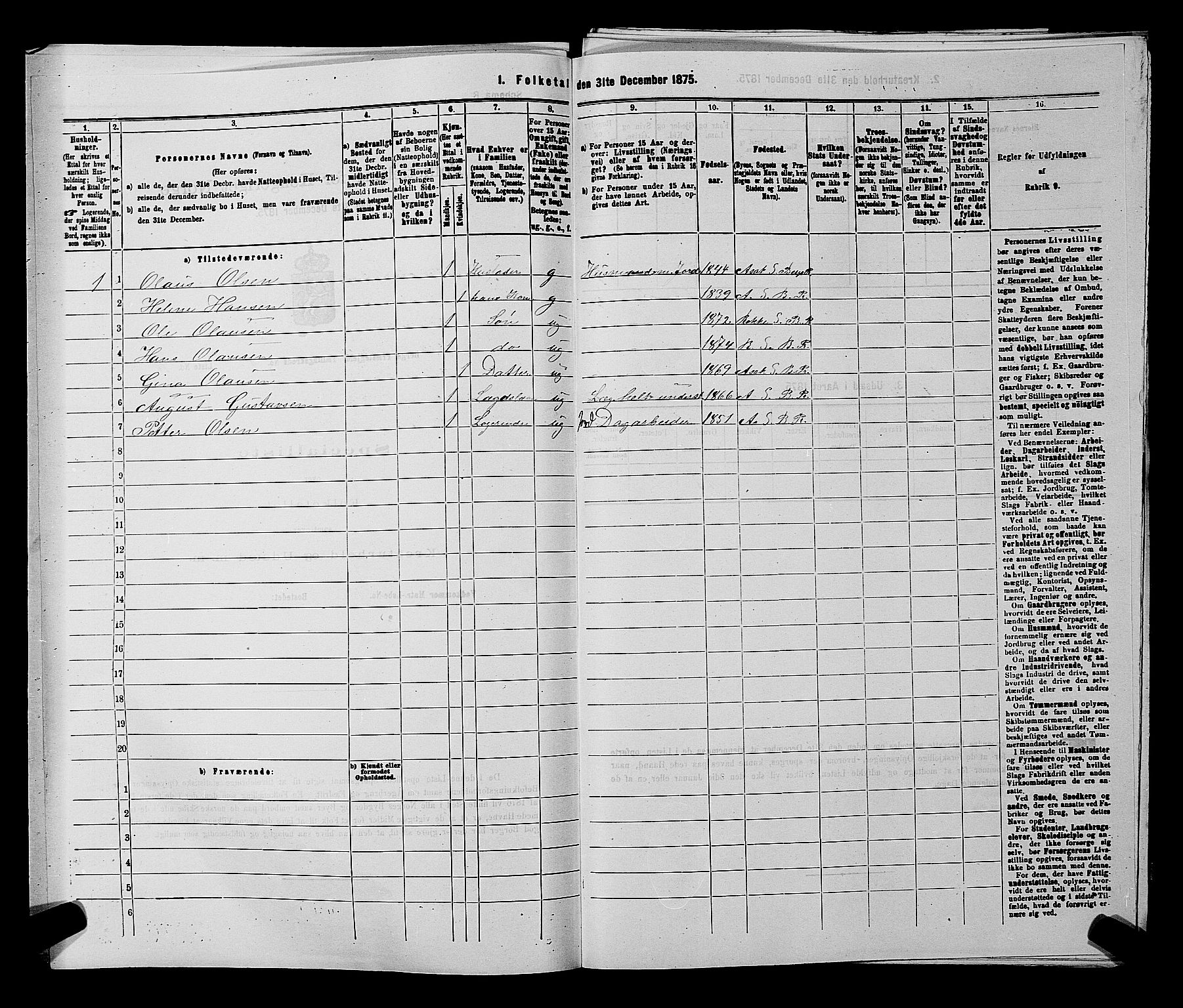 RA, 1875 census for 0116P Berg, 1875, p. 1079