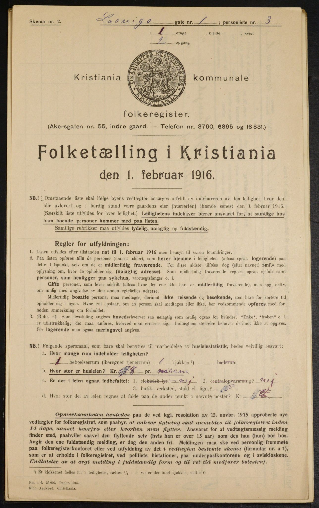 OBA, Municipal Census 1916 for Kristiania, 1916, p. 58386