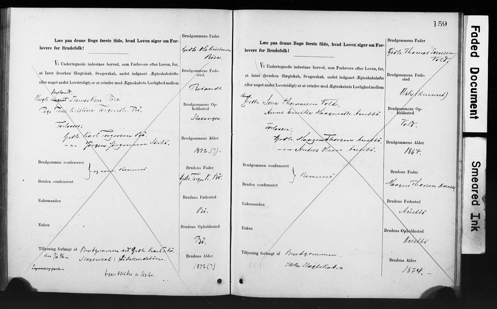 Rennesøy sokneprestkontor, AV/SAST-A -101827/I/Ie/L0001: Banns register no. 1, 1873-1898, p. 159