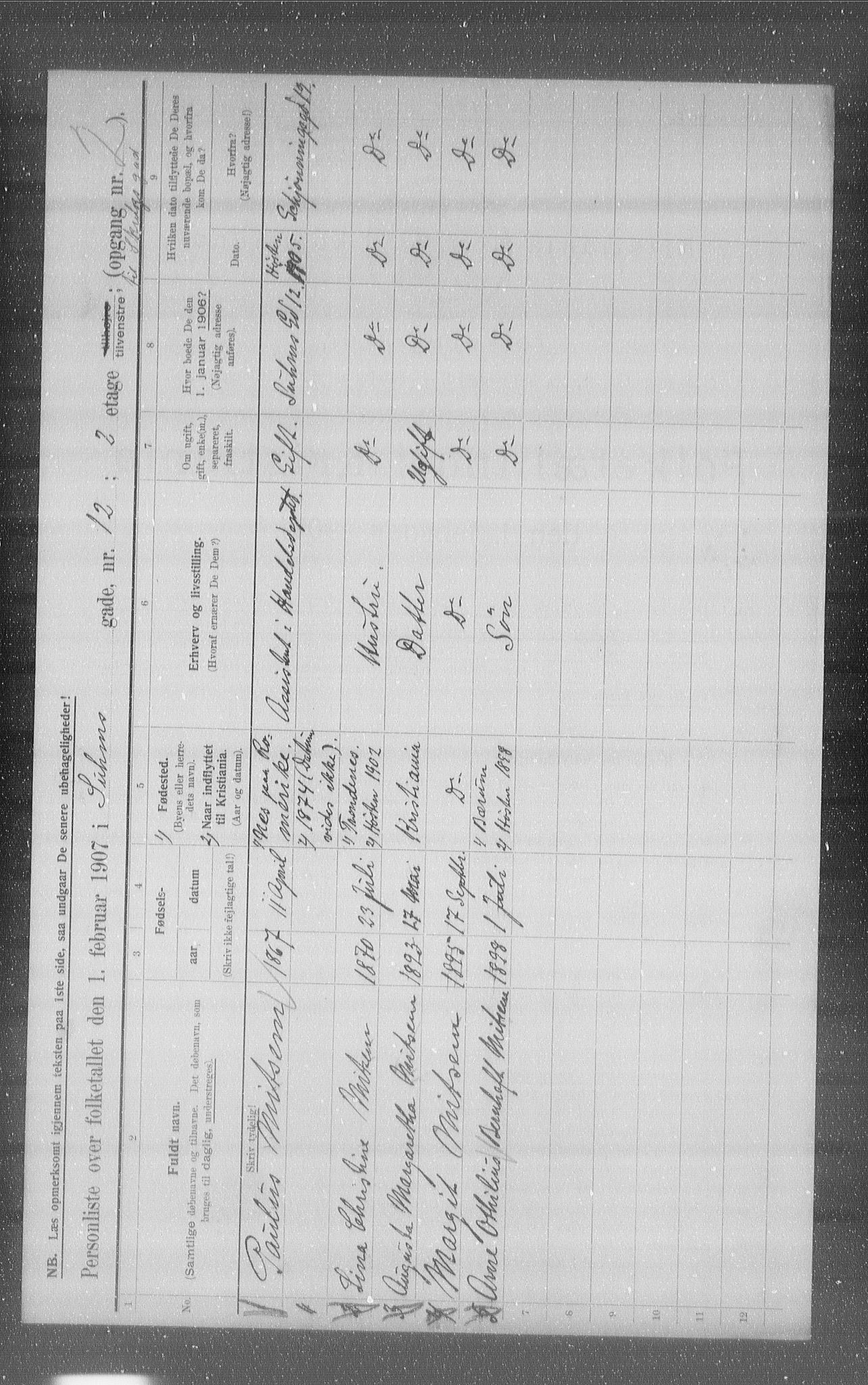 OBA, Municipal Census 1907 for Kristiania, 1907, p. 53288