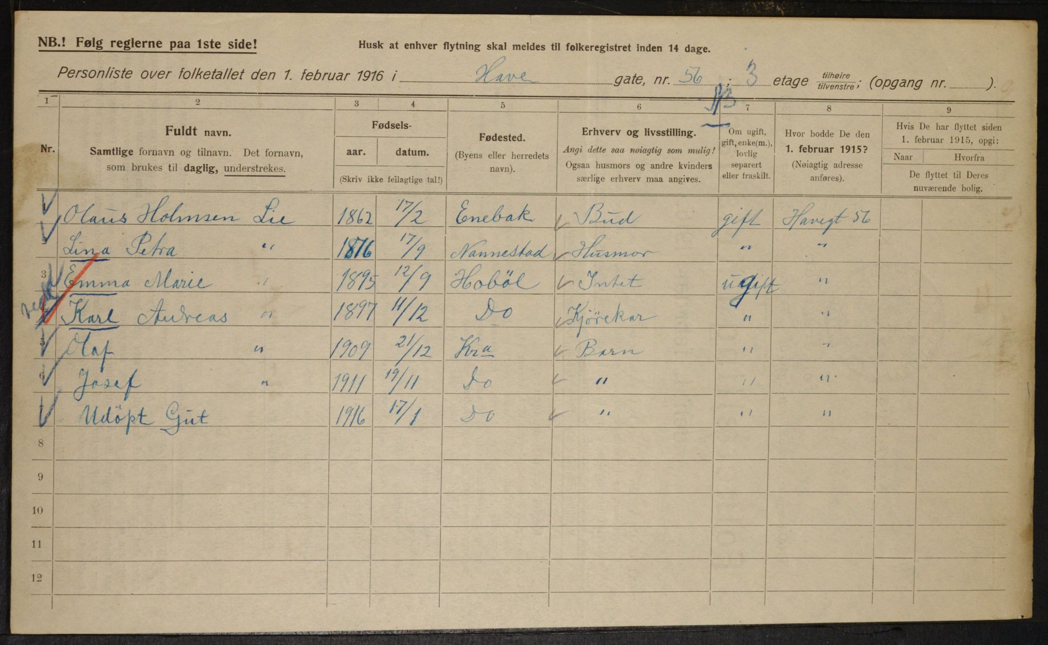 OBA, Municipal Census 1916 for Kristiania, 1916, p. 34541