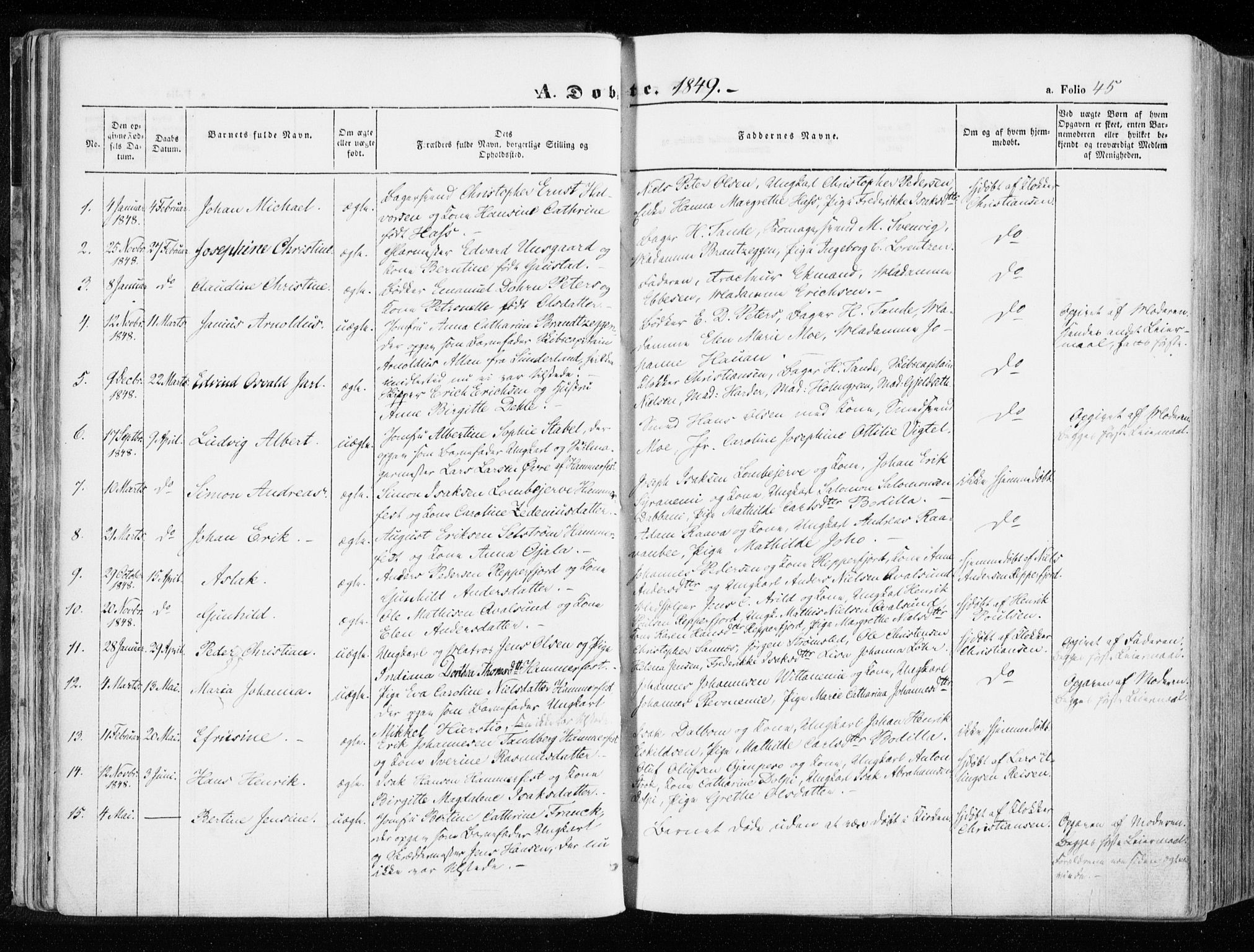 Hammerfest sokneprestkontor, SATØ/S-1347/H/Ha/L0004.kirke: Parish register (official) no. 4, 1843-1856, p. 45