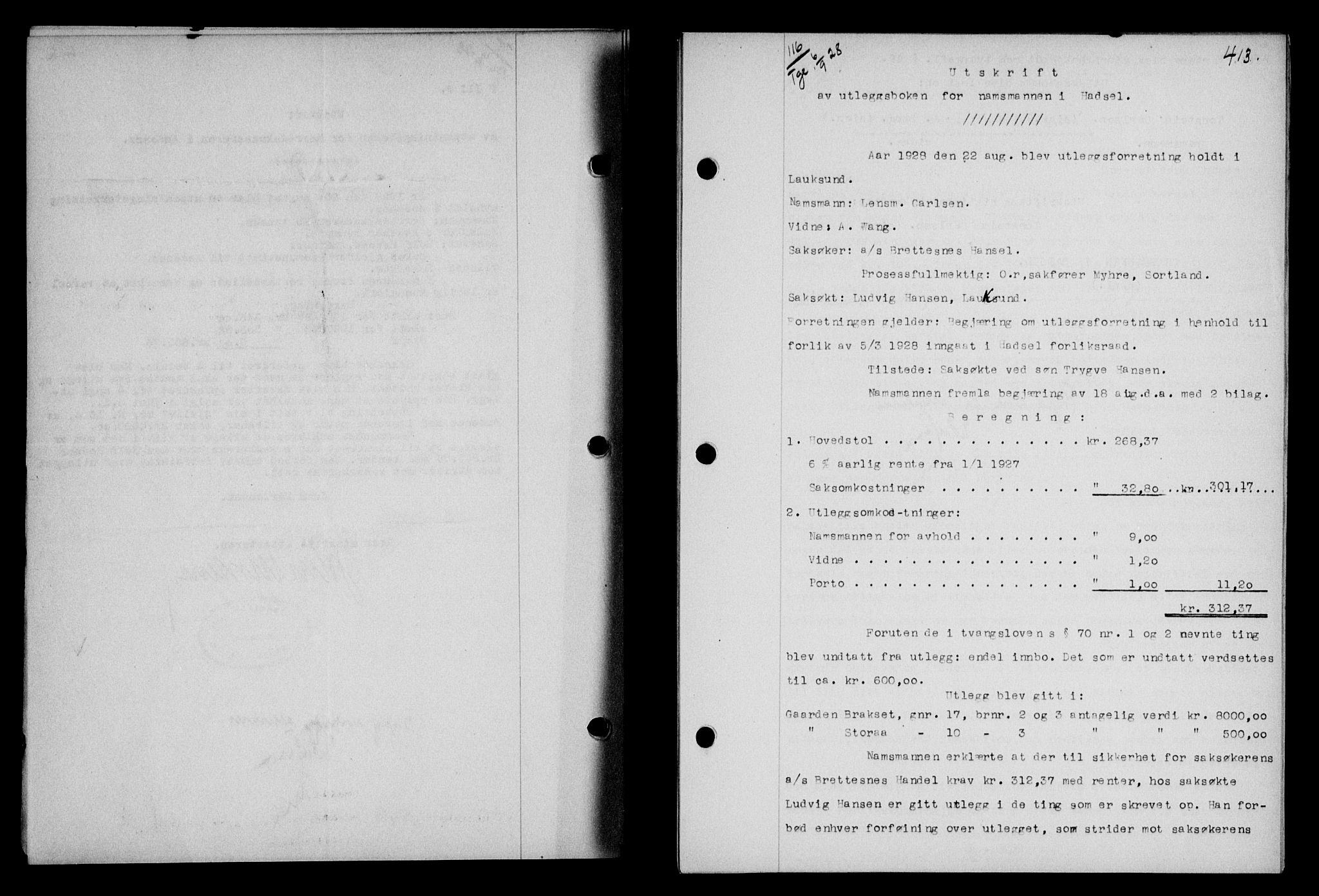 Vesterålen sorenskriveri, AV/SAT-A-4180/1/2/2Ca/L0046: Mortgage book no. 39, 1928-1928, Deed date: 06.09.1928