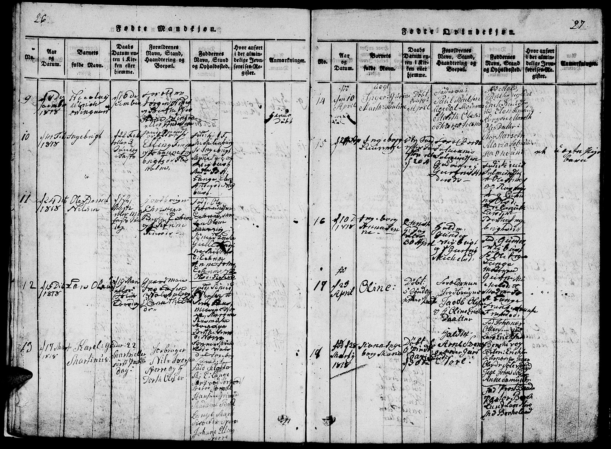 Ministerialprotokoller, klokkerbøker og fødselsregistre - Møre og Romsdal, AV/SAT-A-1454/528/L0423: Parish register (copy) no. 528C04, 1816-1827, p. 26-27